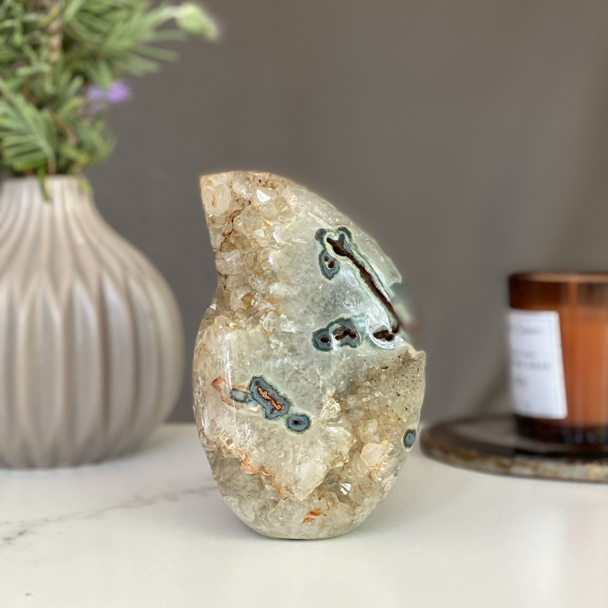 Agate flame, decor with crystals | Amethyst Geodes | Wiccan Center