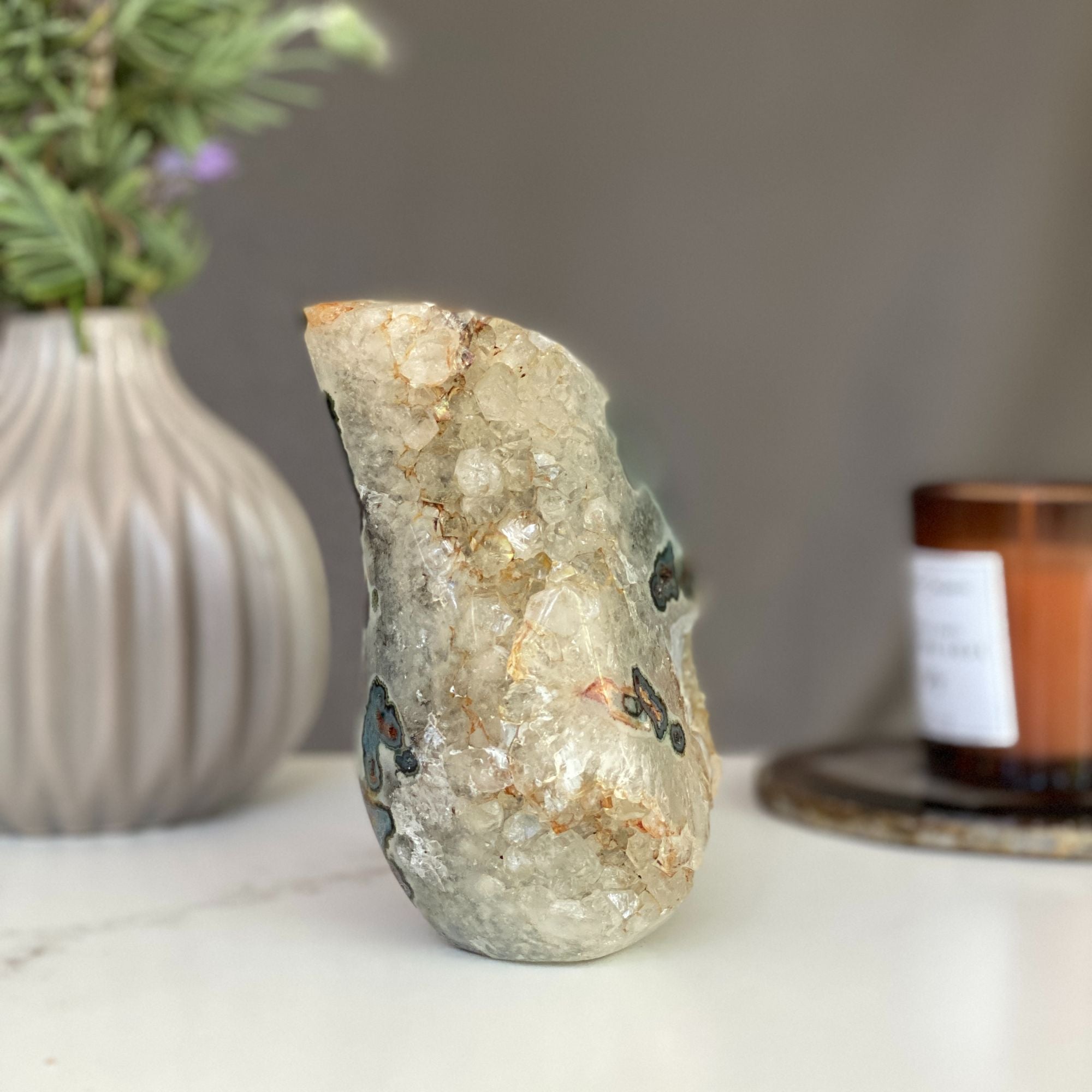 Agate flame, decor with crystals | Amethyst Geodes | Wiccan Center