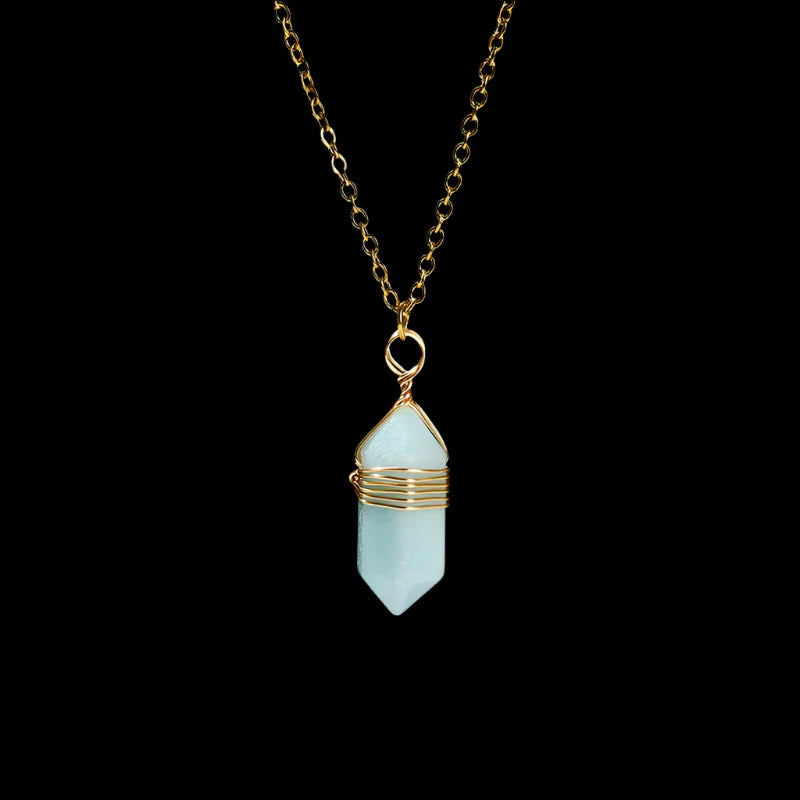 Crystal Hexagon Wire Wrap Gold Necklaces | necklace | Wiccan Center