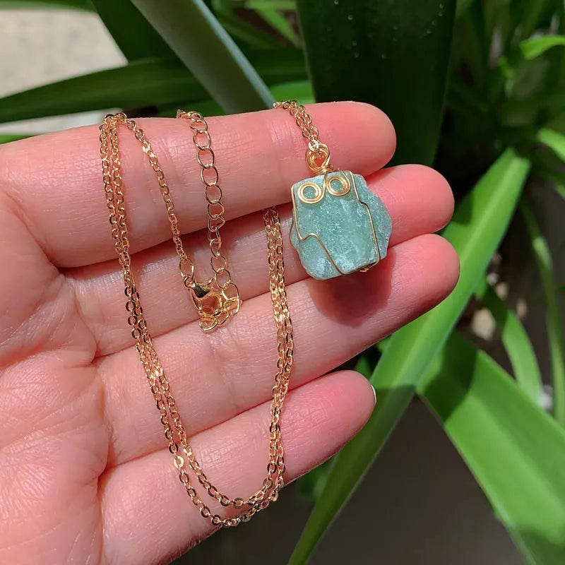 Raw Crystal Wire Wrap Gold Necklaces | necklace | Wiccan Center