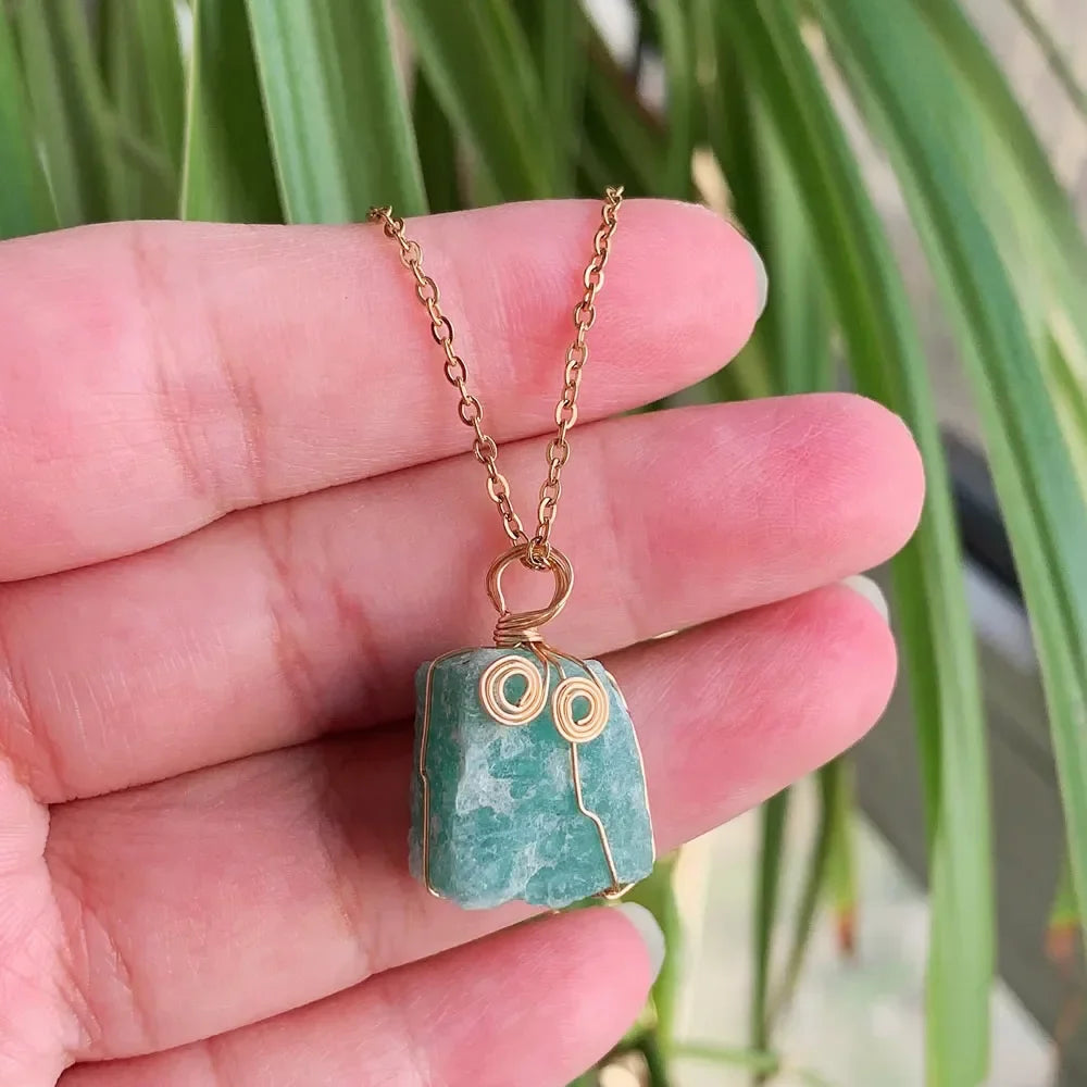 Raw Crystal Wire Wrap Gold Necklaces | necklace | Wiccan Center