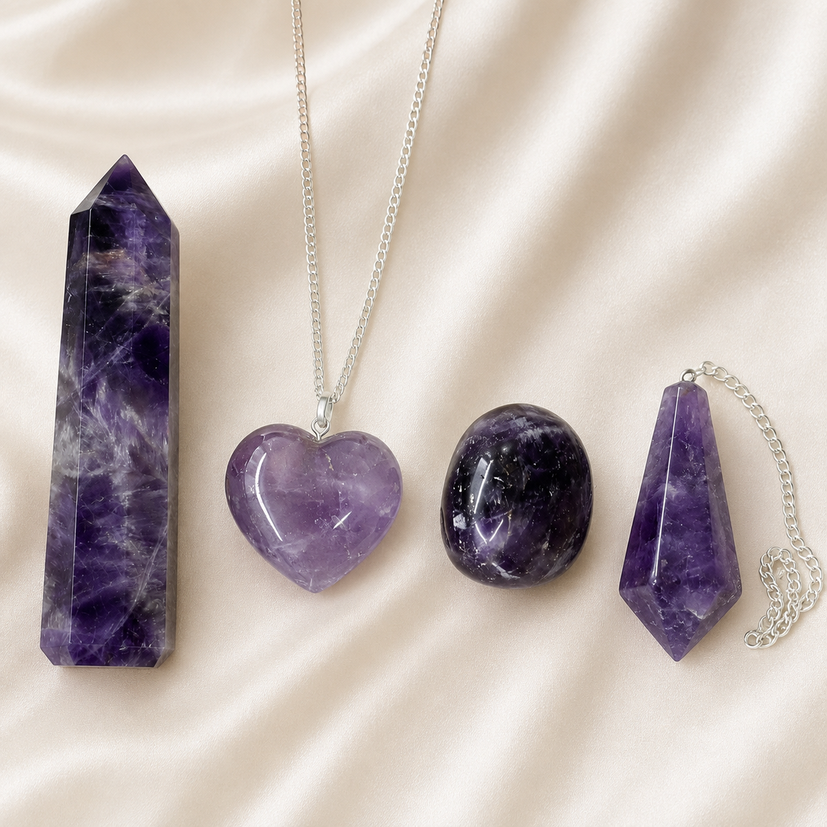Amethyst Crystal Gift Set For Emotional Support and Protection, Real Polished Gemstones. | Merkaba & Platonic Solids | Wiccan Center