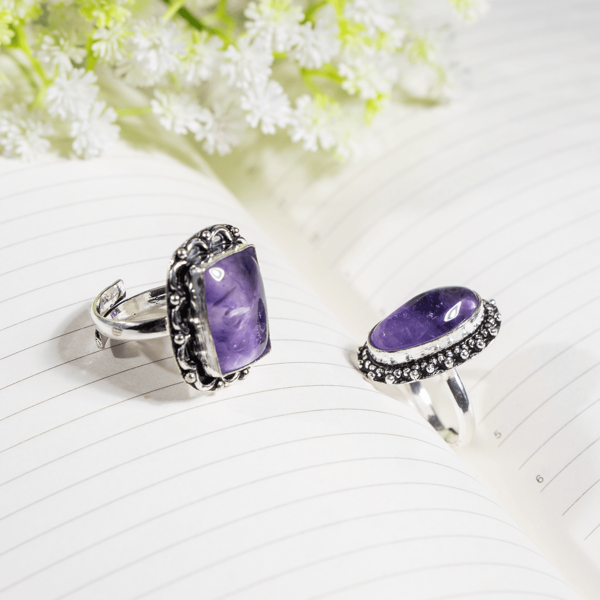 Amethyst  Rings – Gemstone rings Natural Crystal Healing Jewelry Collection
