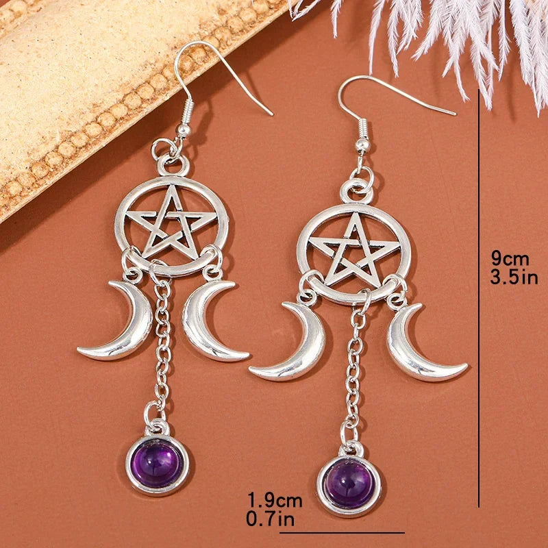 Pentacle Moon Crystal Earrings | earrings | Wiccan Center