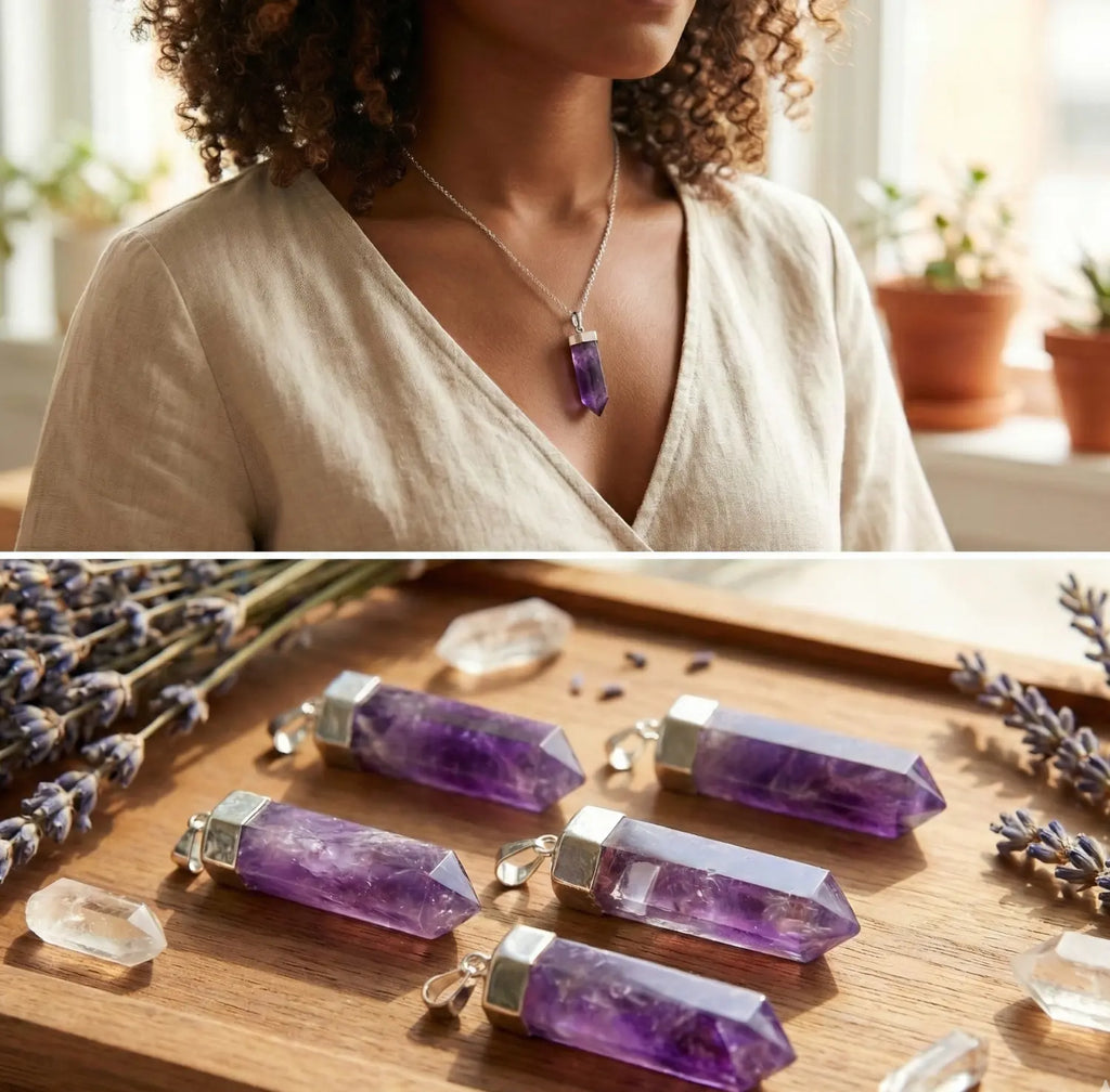Amethyst Crystal Point Pendant (Silver Plated) Faceted Gemstone Jewelry Necklace Supply | Craft Supplies & Tools > Beads, Gems & Cabochons > Charms & Pendants > Pendants | Wiccan Center