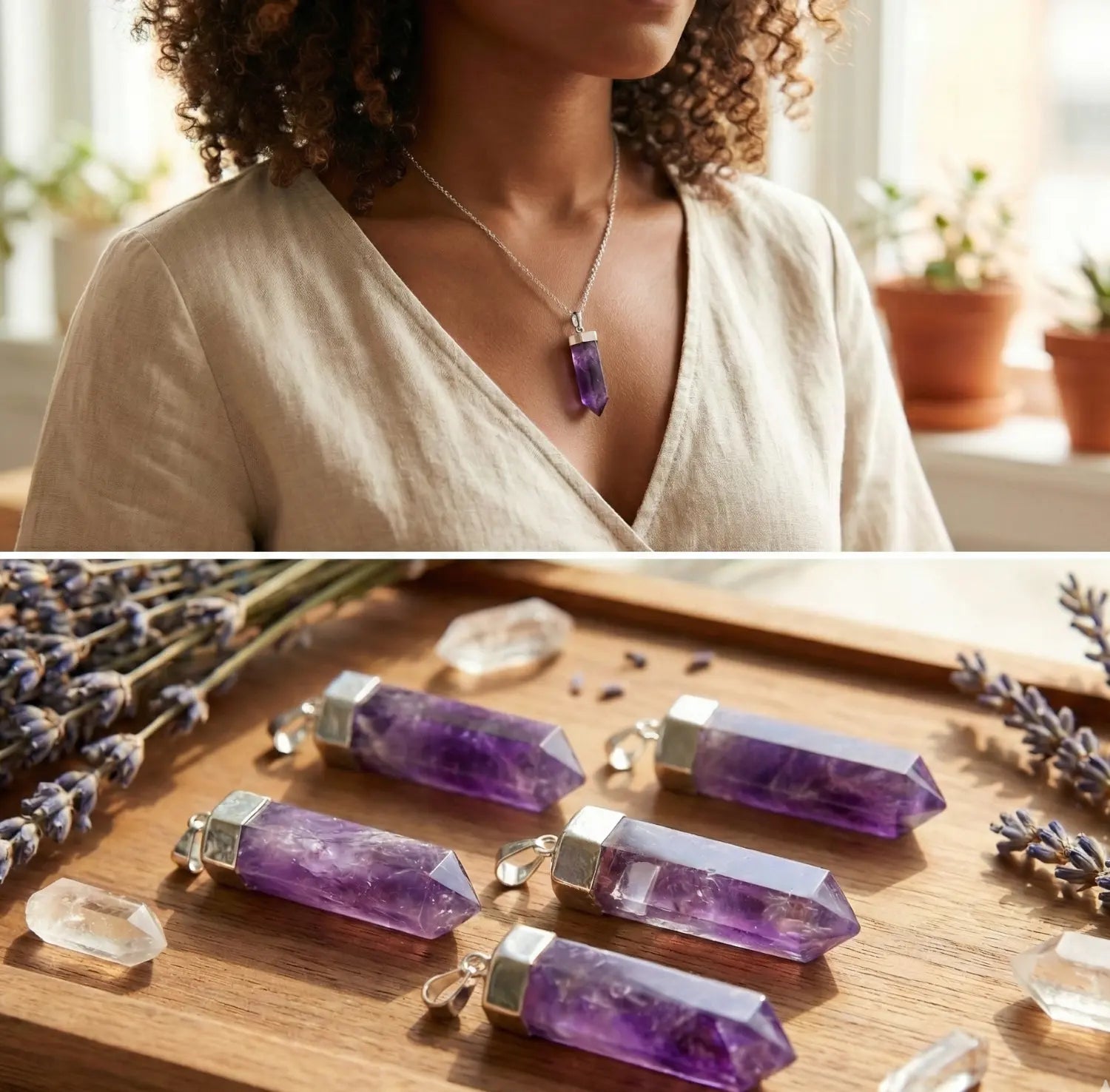 Amethyst Crystal Point Pendant (Silver Plated) Faceted Gemstone Jewelry Necklace Supply | Craft Supplies & Tools > Beads, Gems & Cabochons > Charms & Pendants > Pendants | Wiccan Center