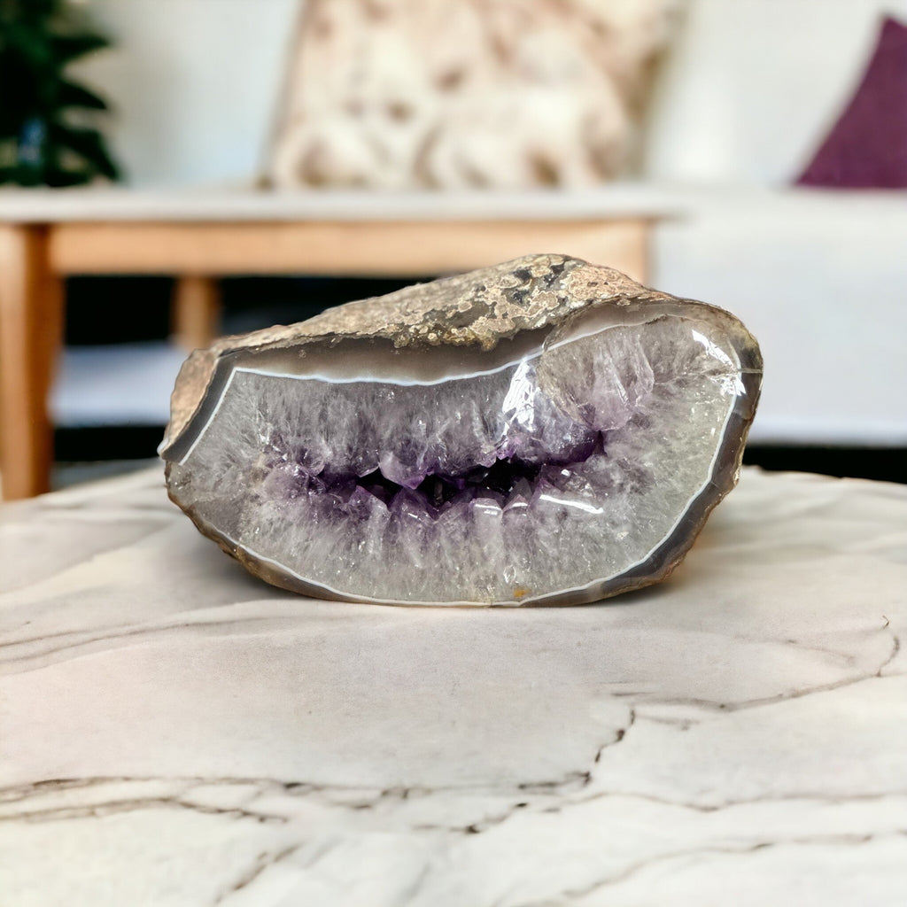 Amethyst Geode Crystal Decor With Agate Edges | Amethyst Geodes | Wiccan Center