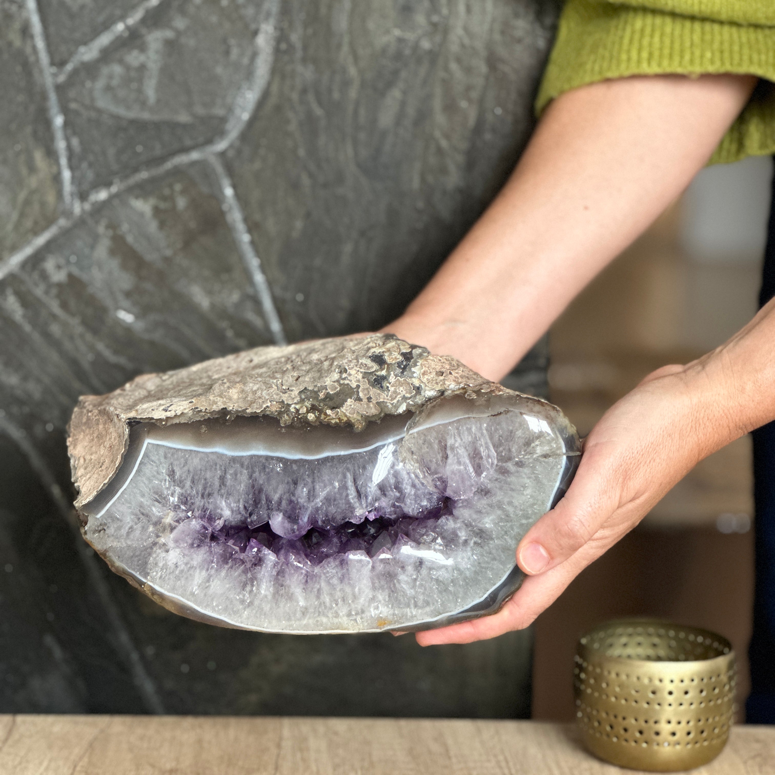 Amethyst Geode Crystal Decor With Agate Edges | Amethyst Geodes | Wiccan Center