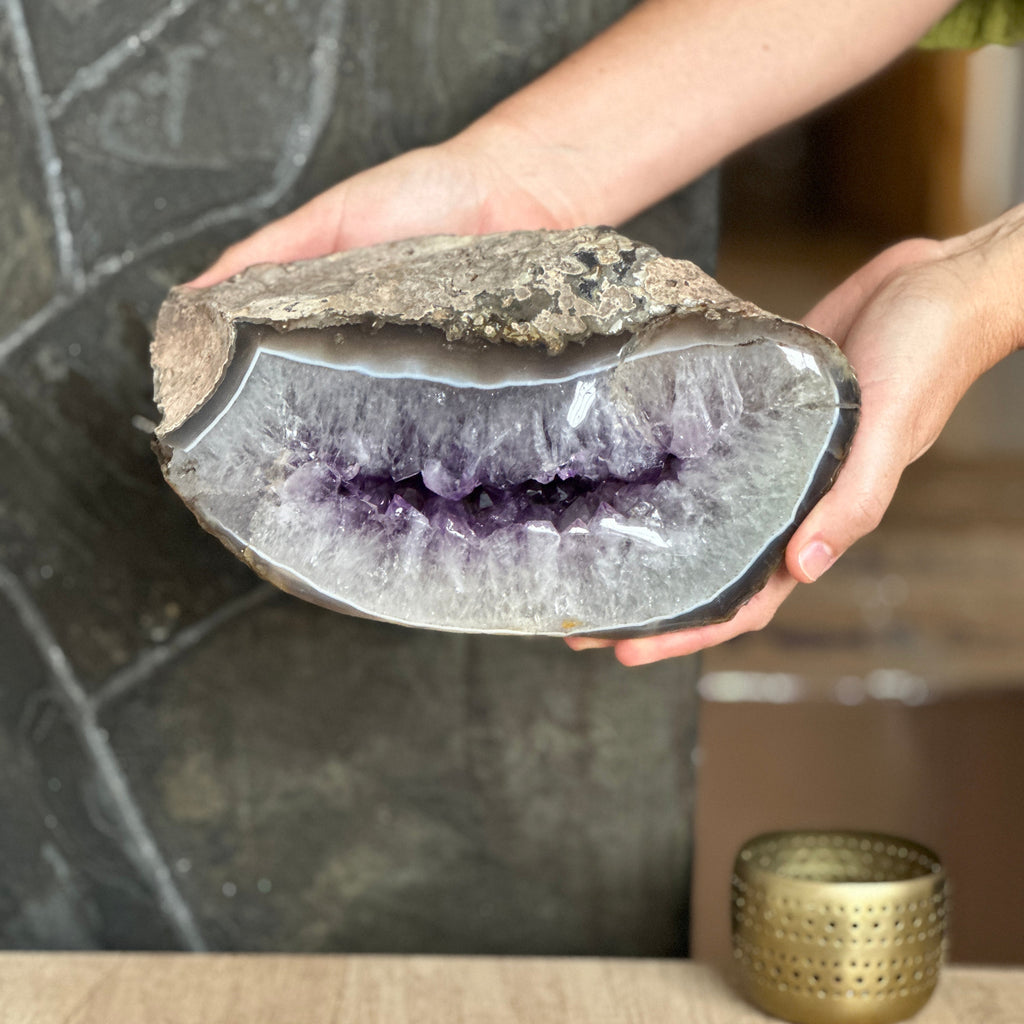 Amethyst Geode Crystal Decor With Agate Edges | Amethyst Geodes | Wiccan Center
