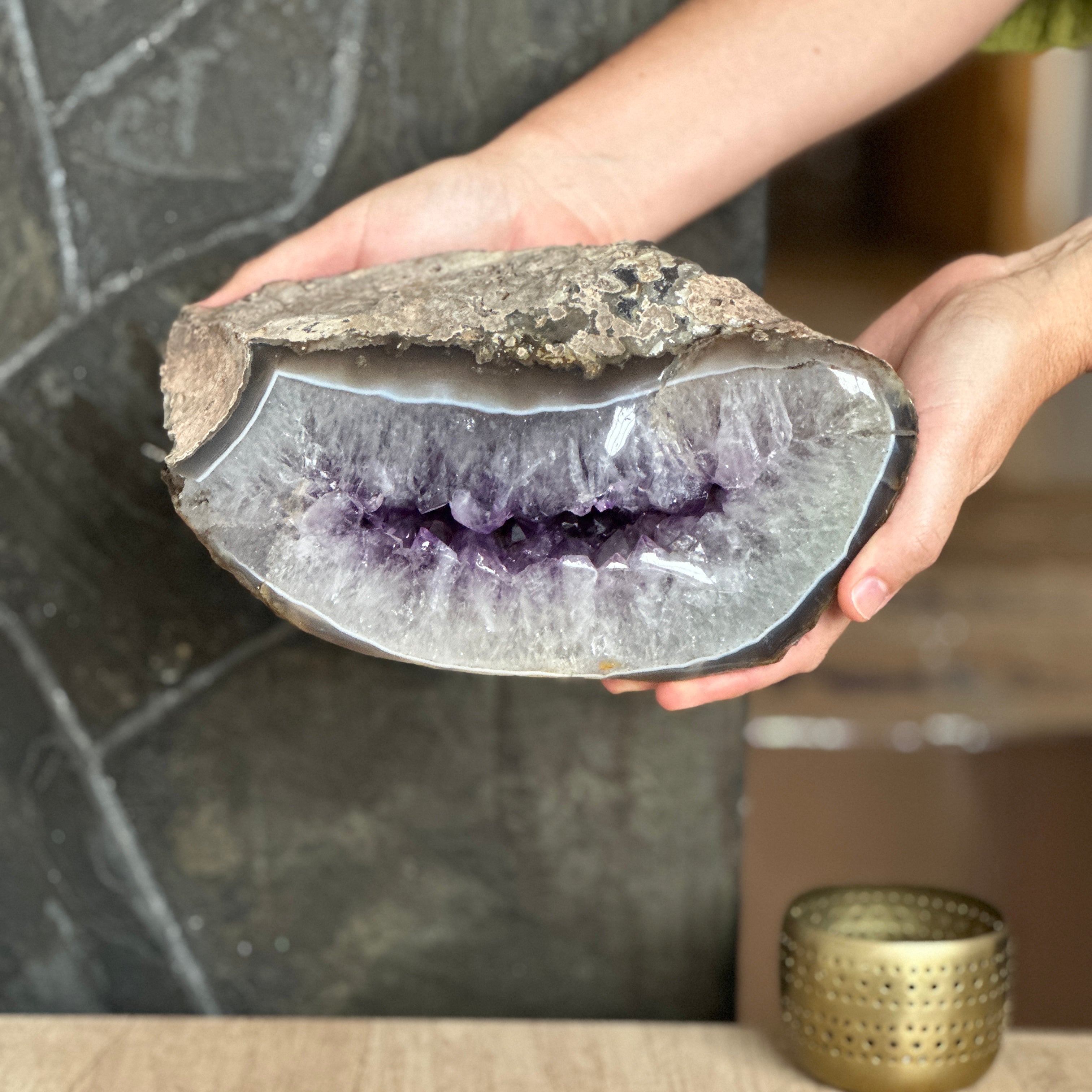 Amethyst Geode Crystal Decor With Agate Edges | Amethyst Geodes | Wiccan Center