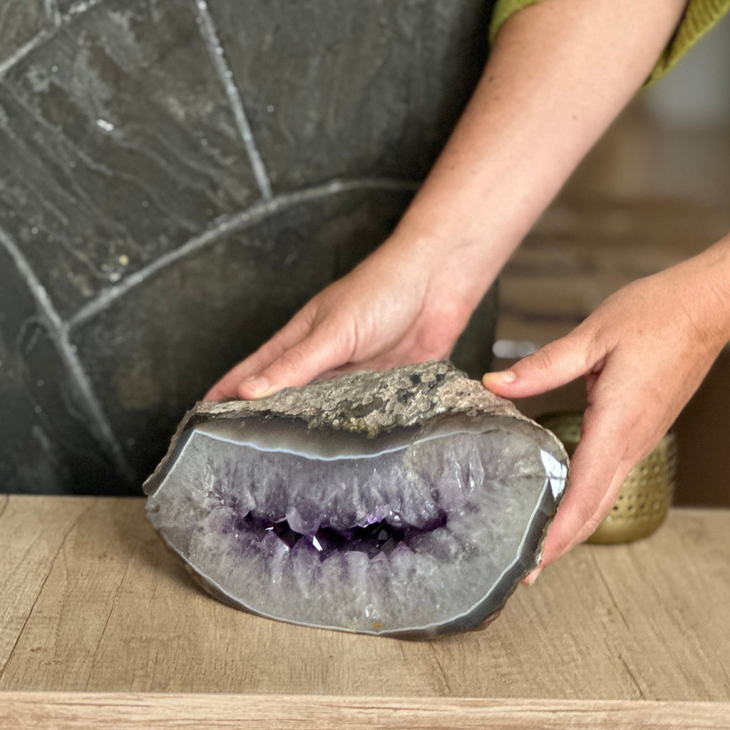 Amethyst Geode Crystal Decor With Agate Edges | Amethyst Geodes | Wiccan Center