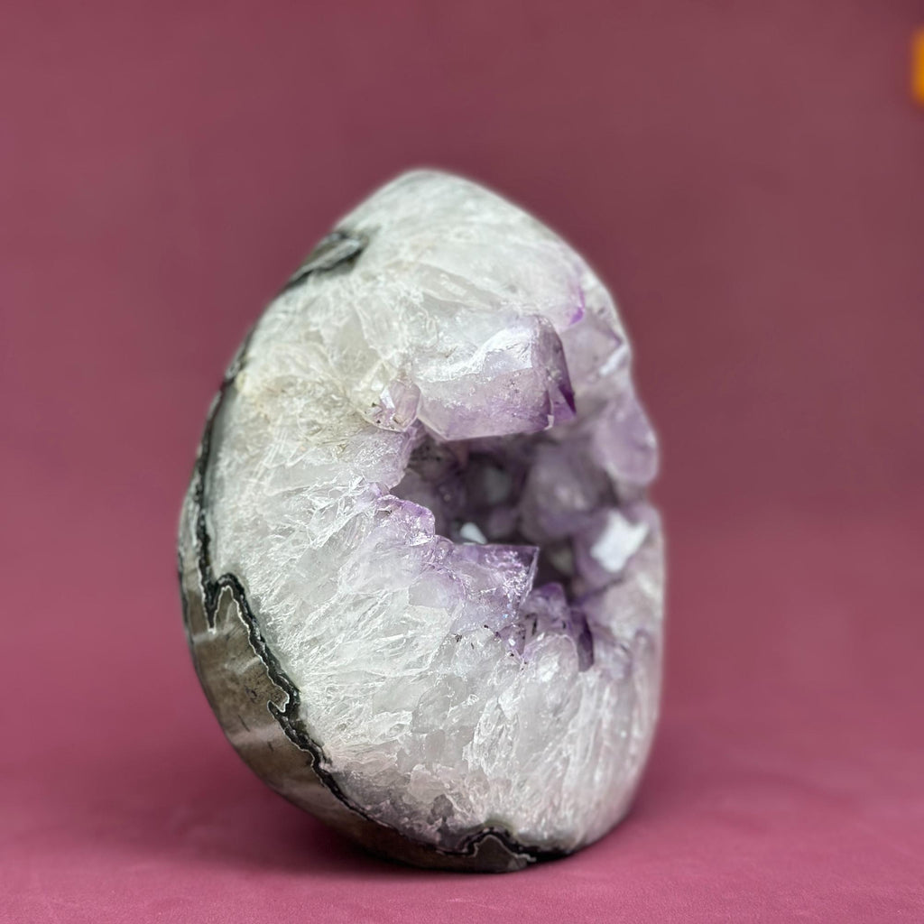 Amethyst Geode Crystal Egg with incredible Agate formations, Natural cave shaped polished agate stone | | Wiccan Center
