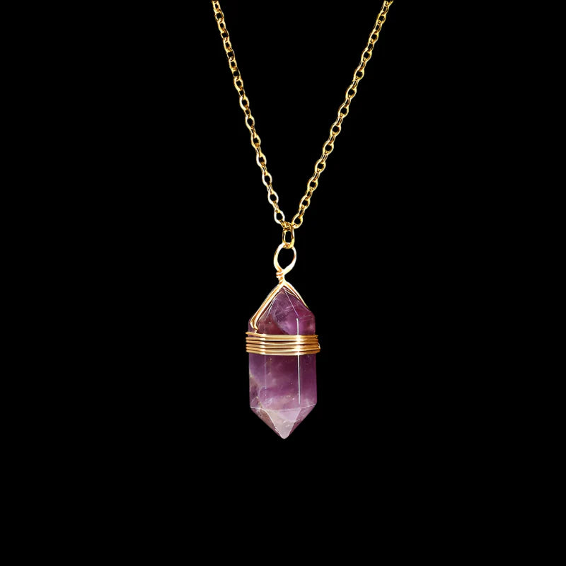 Crystal Hexagon Wire Wrap Gold Necklaces | necklace | Wiccan Center