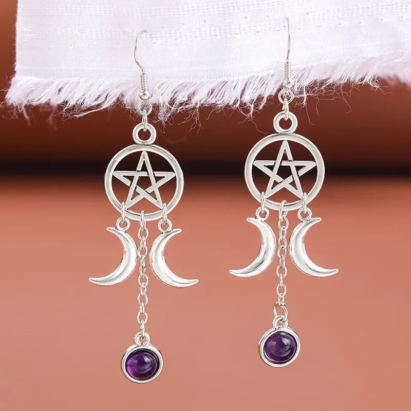 Pentacle Moon Crystal Earrings | earrings | Wiccan Center