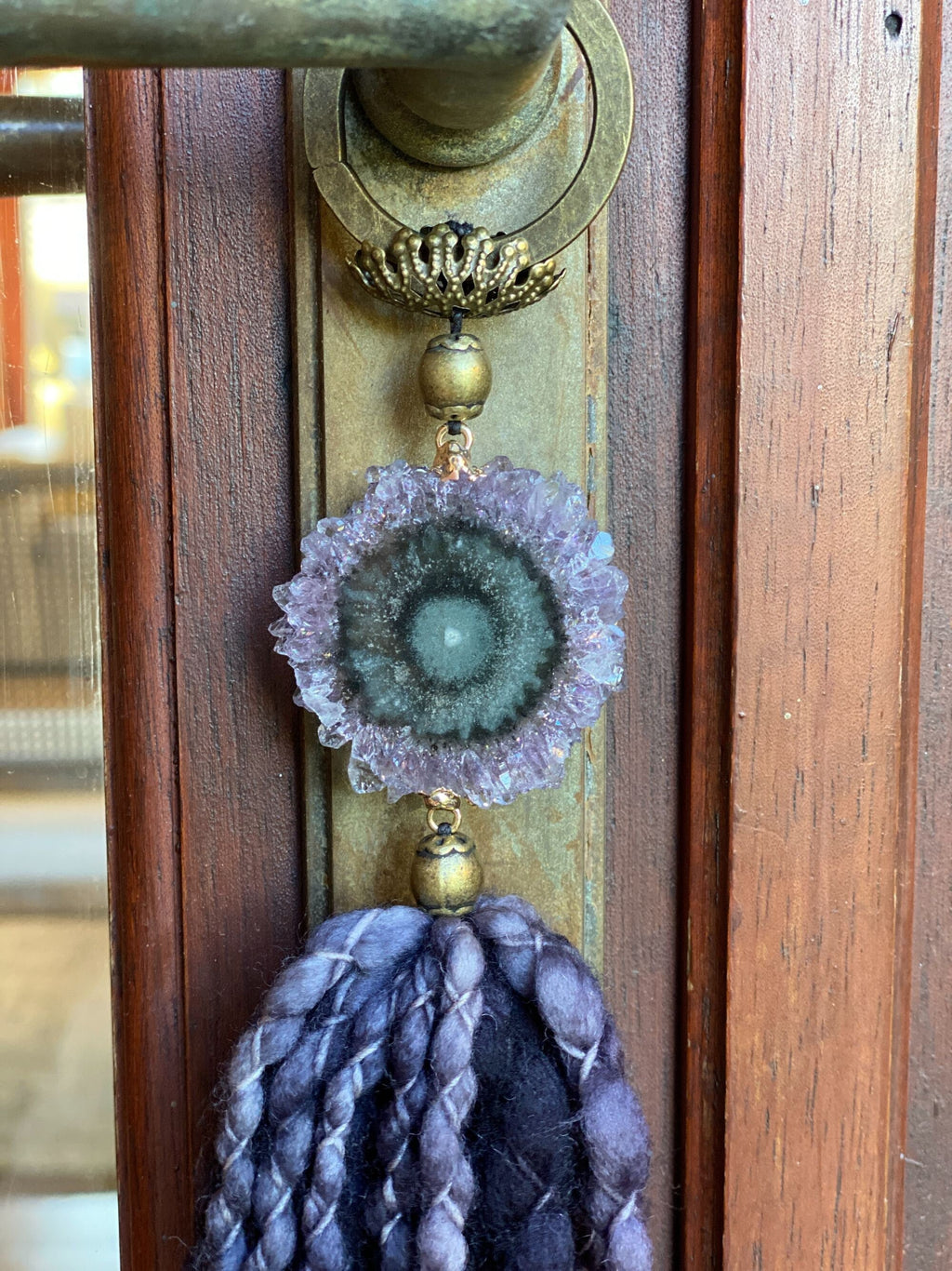 Amethyst Stalactite and Merino Wool Garland, Door knob tassel, Wall Hanging, multiple uses crystal gift | Garland with Tassels | Wiccan Center