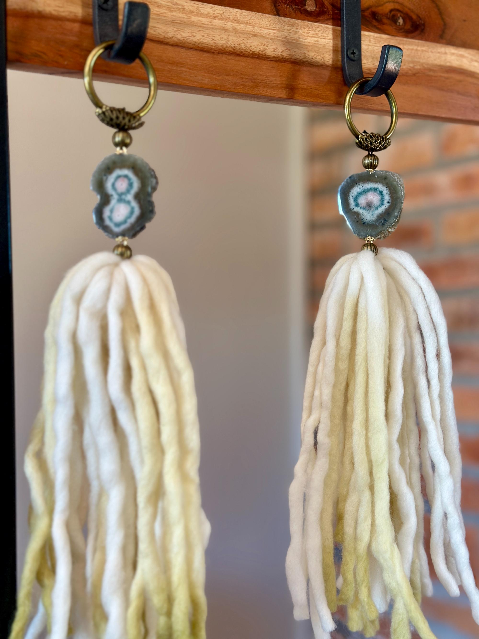 Amethyst Stalactite and Merino Wool Garland, Door knob tassel, Wall Hanging, multiple uses crystal gift | Garland with Tassels | Wiccan Center