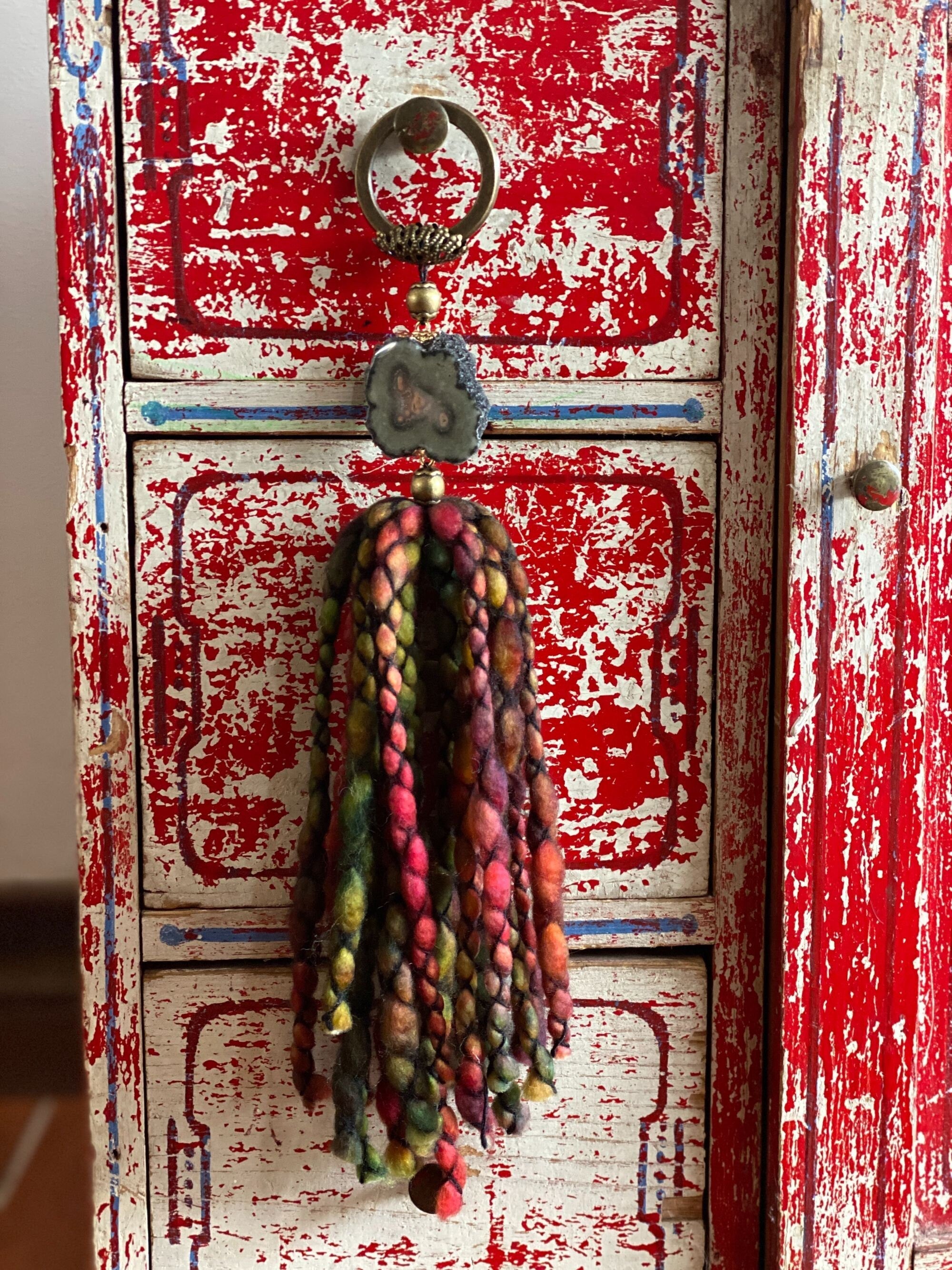 Amethyst Stalactite and Merino Wool Garland, Door knob tassel, Wall Hanging, multiple uses crystal gift | Garland with Tassels | Wiccan Center
