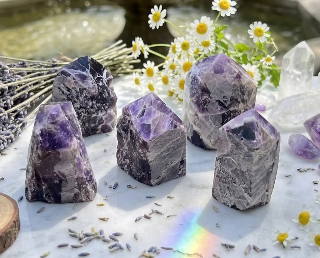 Banded Amethyst Crystal Point Tower Carving Gemstone Home Decor Supply | Home & Living > Home Decor > Home Accents > Rocks & Geodes | Wiccan Center