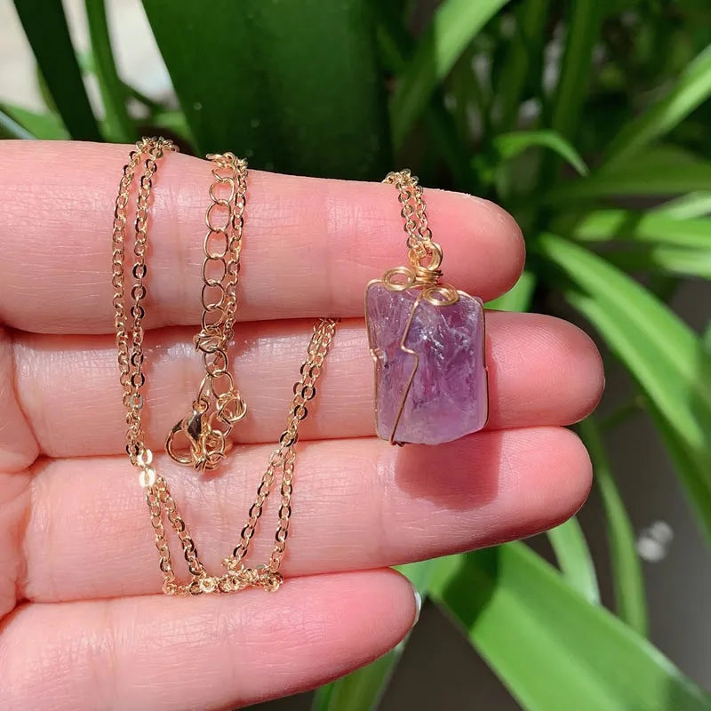 Raw Crystal Wire Wrap Gold Necklaces | necklace | Wiccan Center