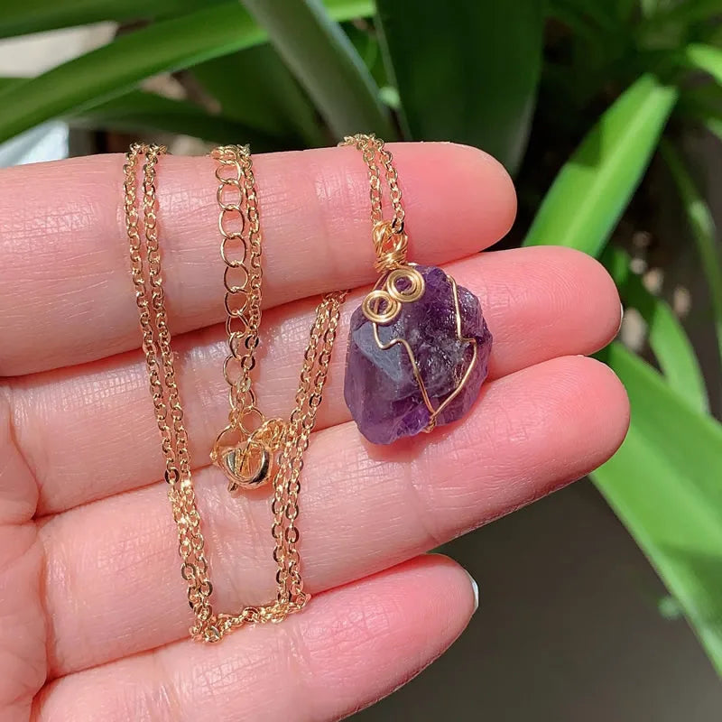 Raw Crystal Wire Wrap Gold Necklaces | necklace | Wiccan Center