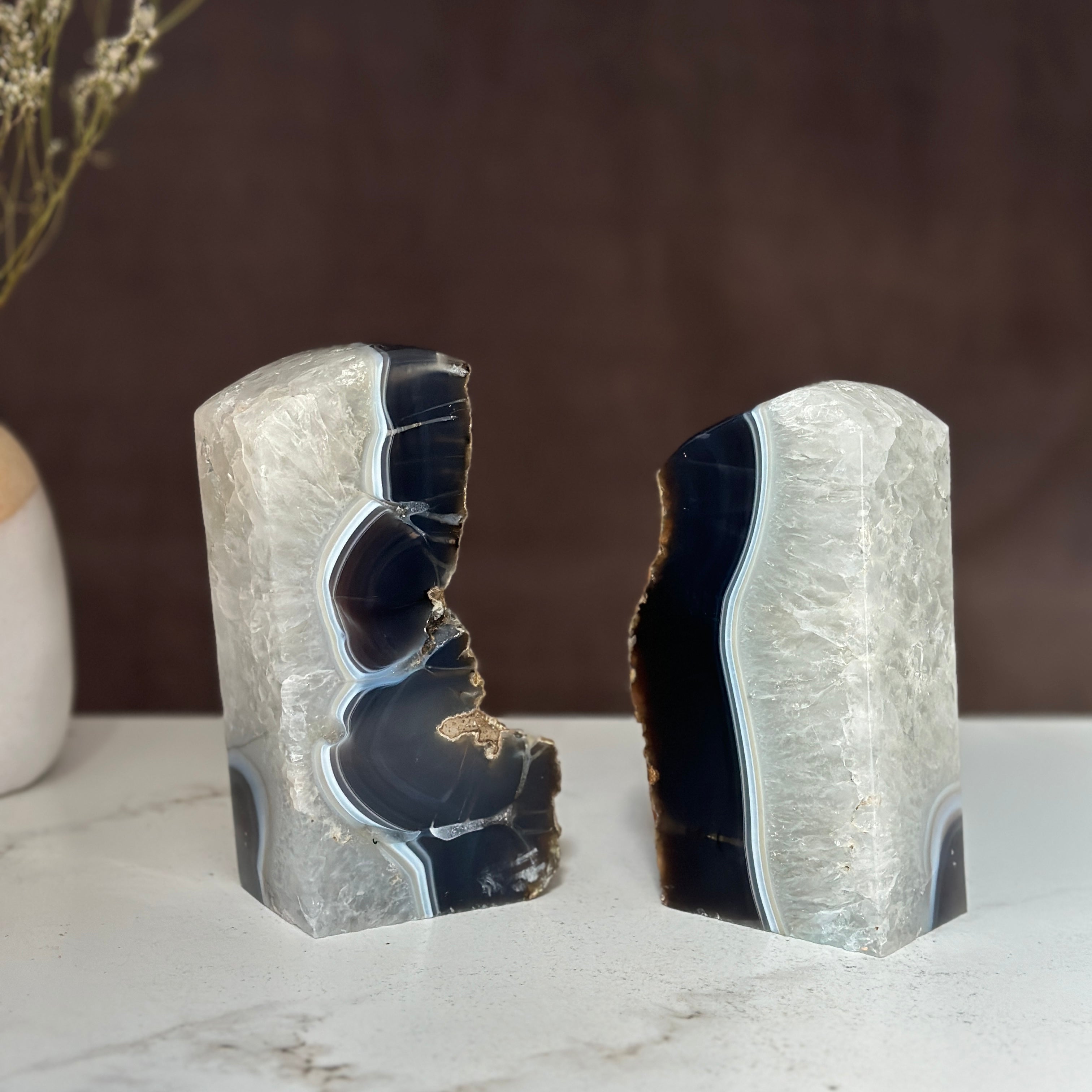 Amethyst and Agate Bookend Pair (7 Lb.) natural geode crystals, extra Large amethysts from Uruguay | Amethyst Geodes | Wiccan Center