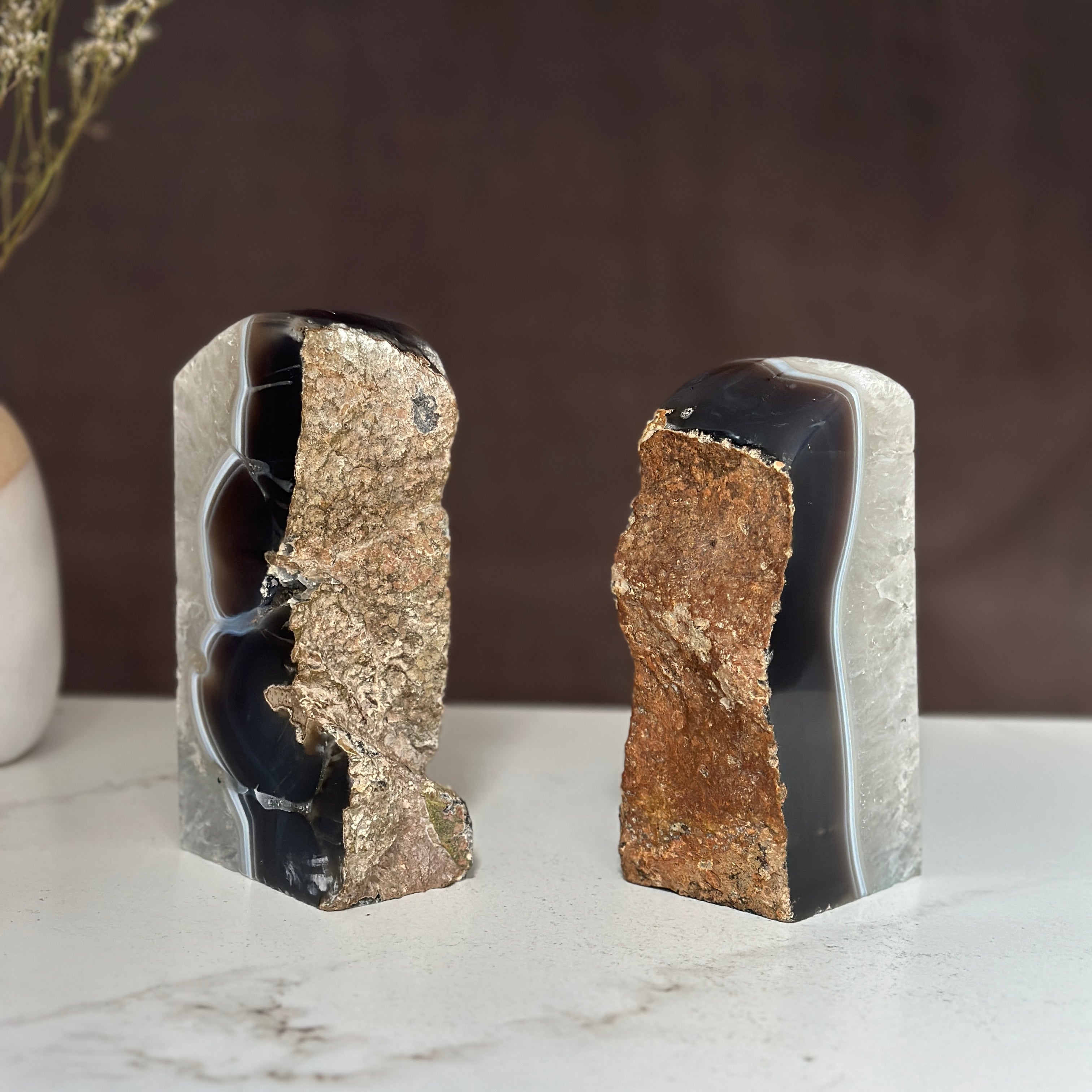 Amethyst and Agate Bookend Pair (7 Lb.) natural geode crystals, extra Large amethysts from Uruguay | Amethyst Geodes | Wiccan Center