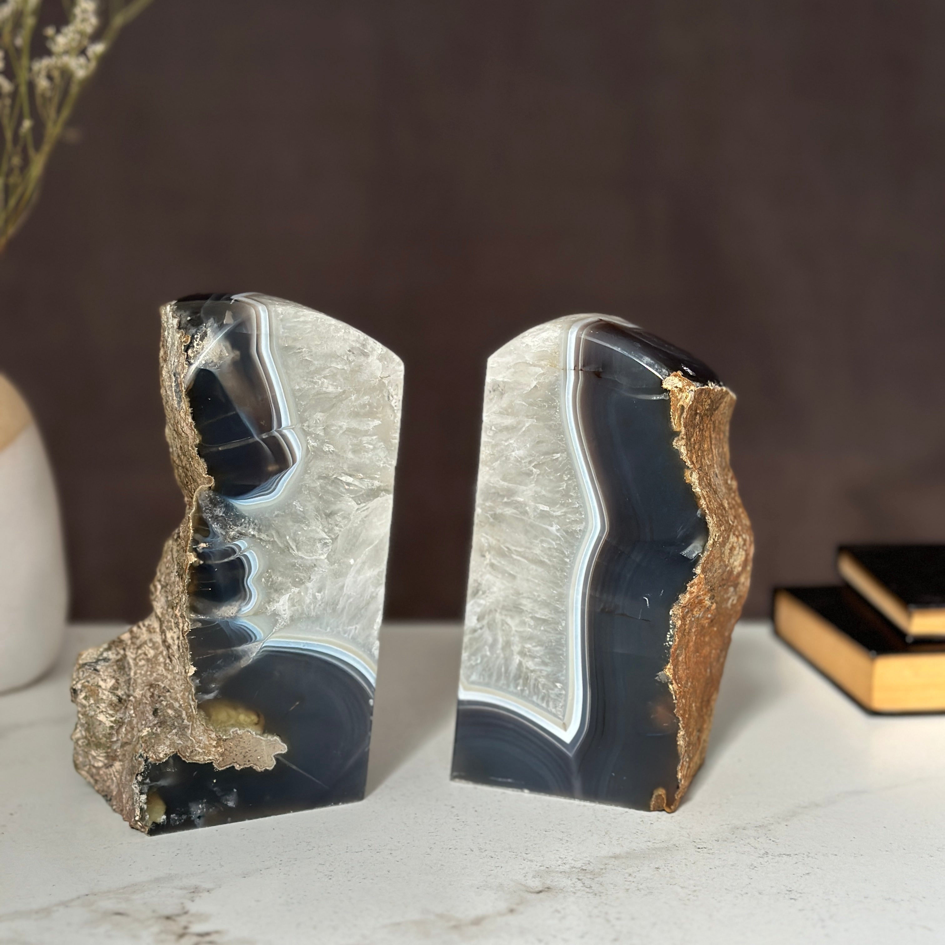 Amethyst and Agate Bookend Pair (7 Lb.) natural geode crystals, extra Large amethysts from Uruguay | Amethyst Geodes | Wiccan Center
