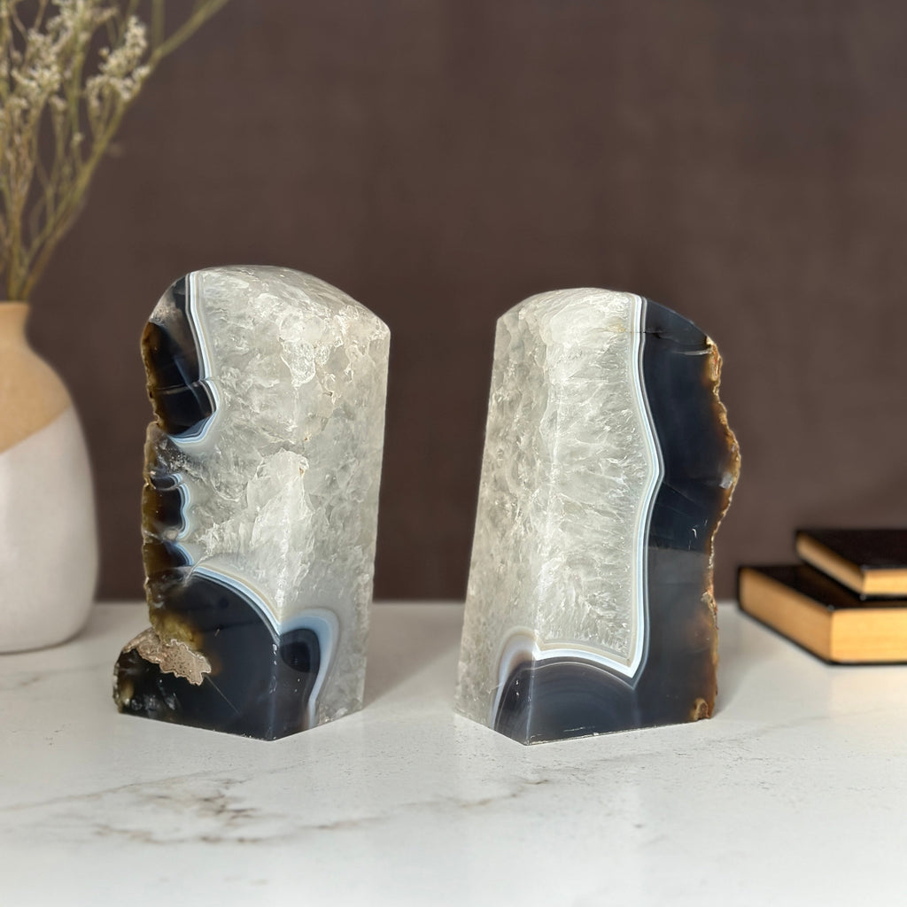 Amethyst and Agate Bookend Pair (7 Lb.) natural geode crystals, extra Large amethysts from Uruguay | Amethyst Geodes | Wiccan Center