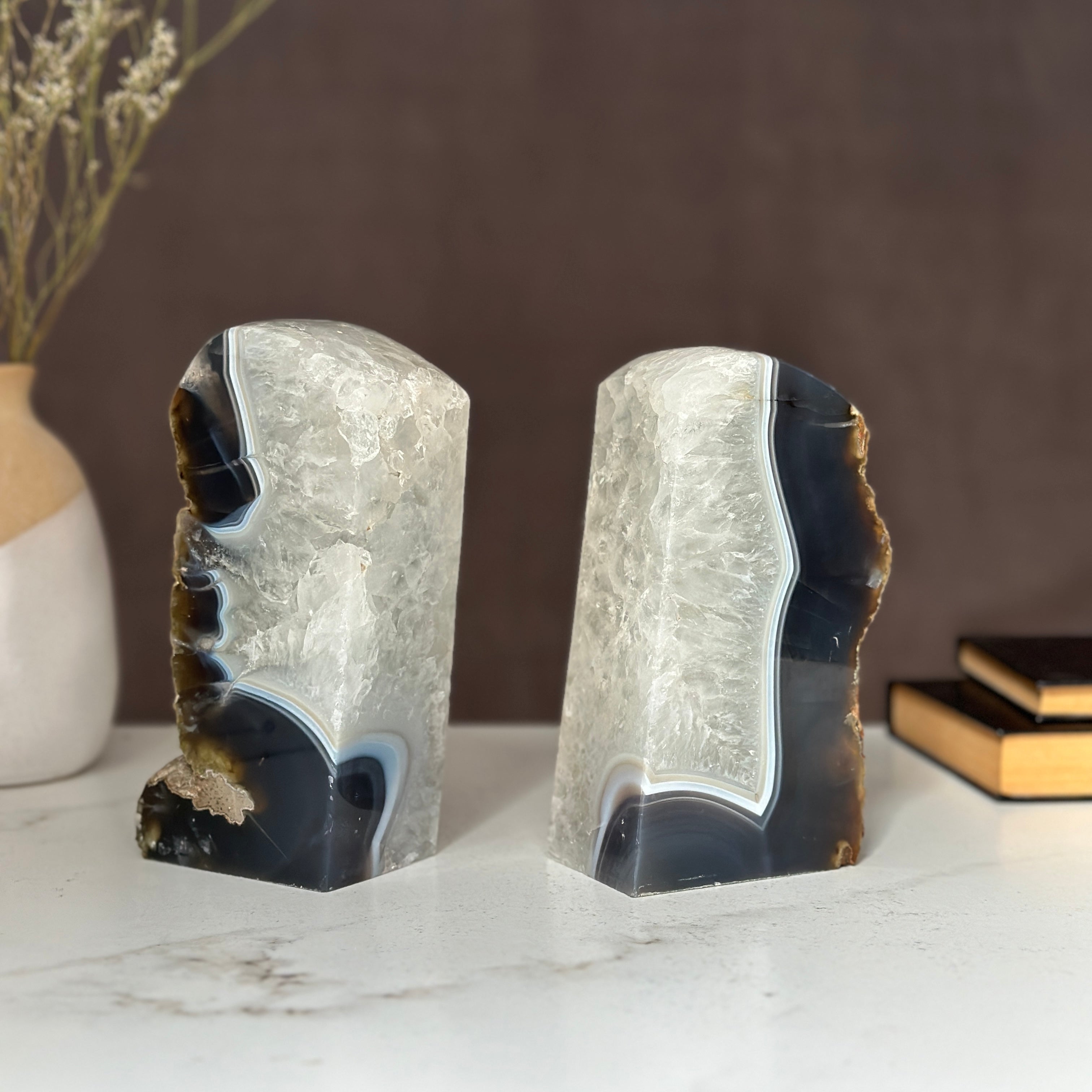 Amethyst and Agate Bookend Pair (7 Lb.) natural geode crystals, extra Large amethysts from Uruguay | Amethyst Geodes | Wiccan Center