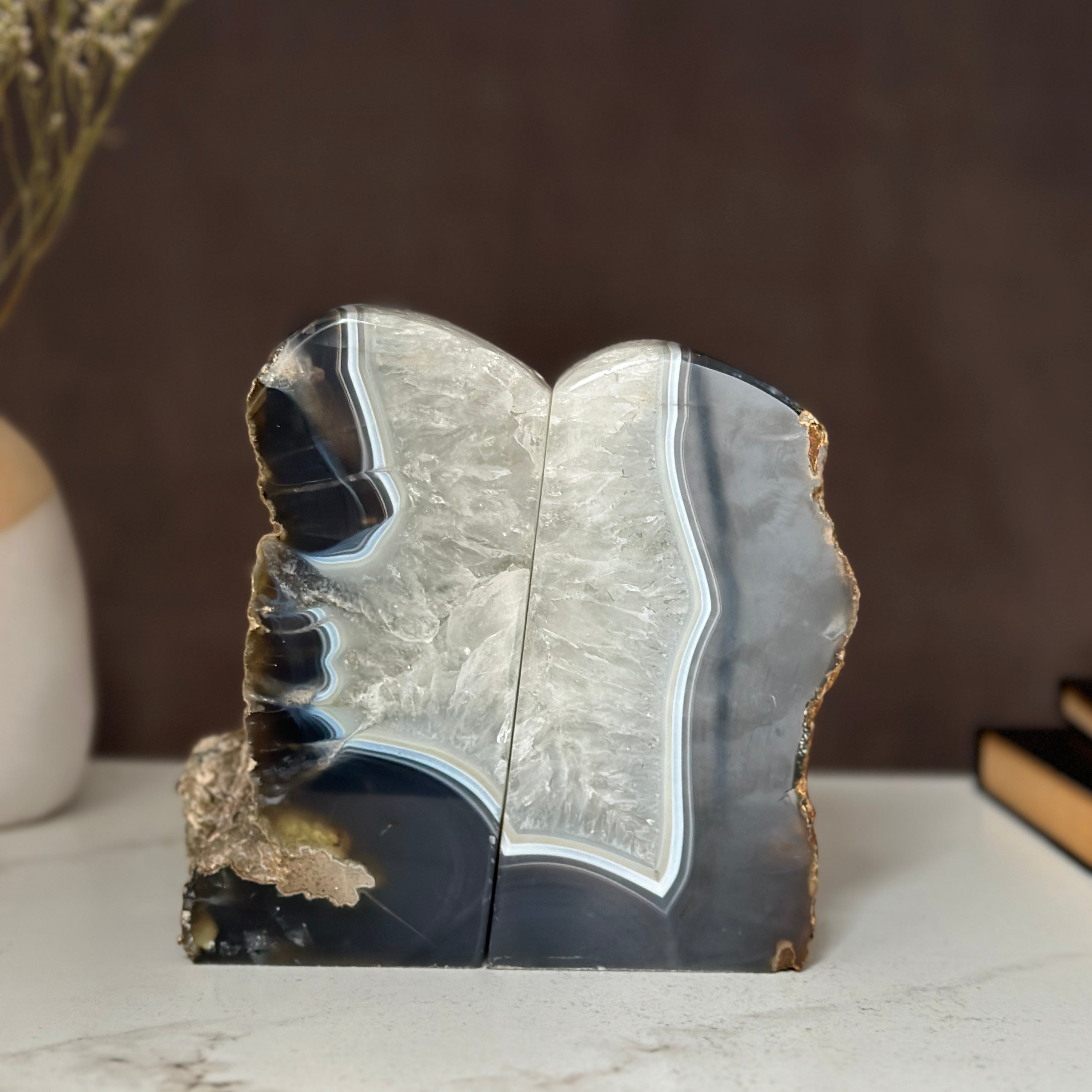 Amethyst and Agate Bookend Pair (7 Lb.) natural geode crystals, extra Large amethysts from Uruguay | Amethyst Geodes | Wiccan Center