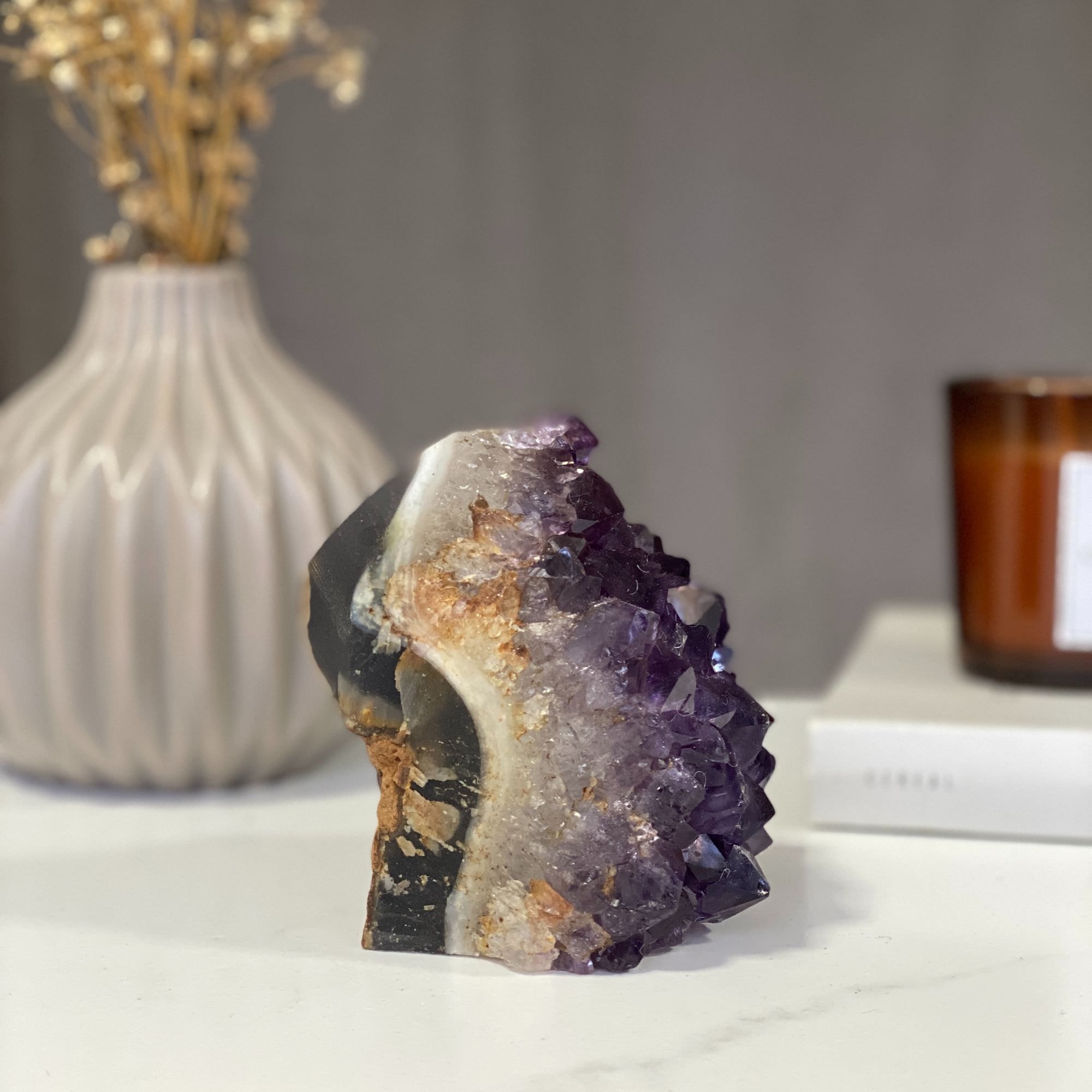 Amethyst geode with Agate banded, Amethyst self standing, Unique crystal cluster | Amethyst Geodes | Wiccan Center