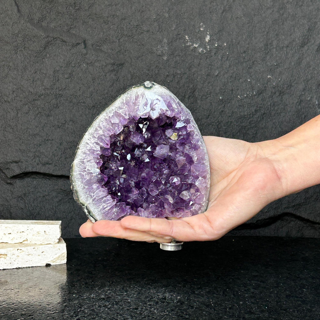 Amethyst stone agate edges, crystal geode from Uruguay, cut base self standing stone | Amethyst Geodes | Wiccan Center