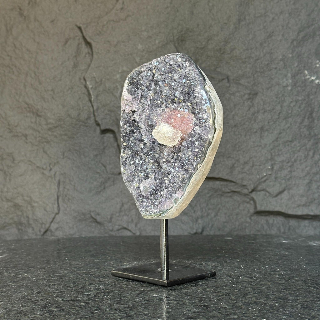 Amethyst with rare formations on a metal pedestal , high quality amethyst crystal from Uruguay | Amethyst Geodes | Wiccan Center
