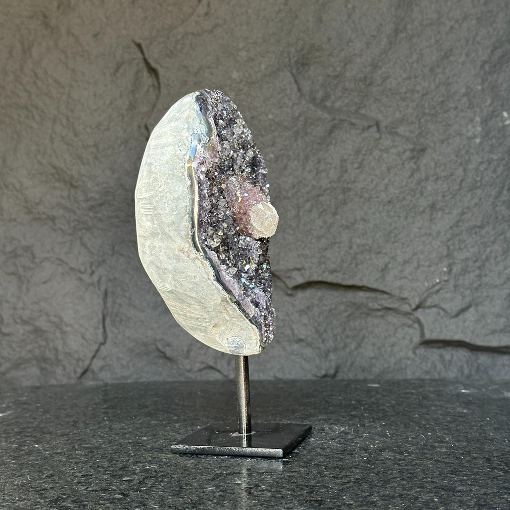 Amethyst with rare formations on a metal pedestal , high quality amethyst crystal from Uruguay | Amethyst Geodes | Wiccan Center