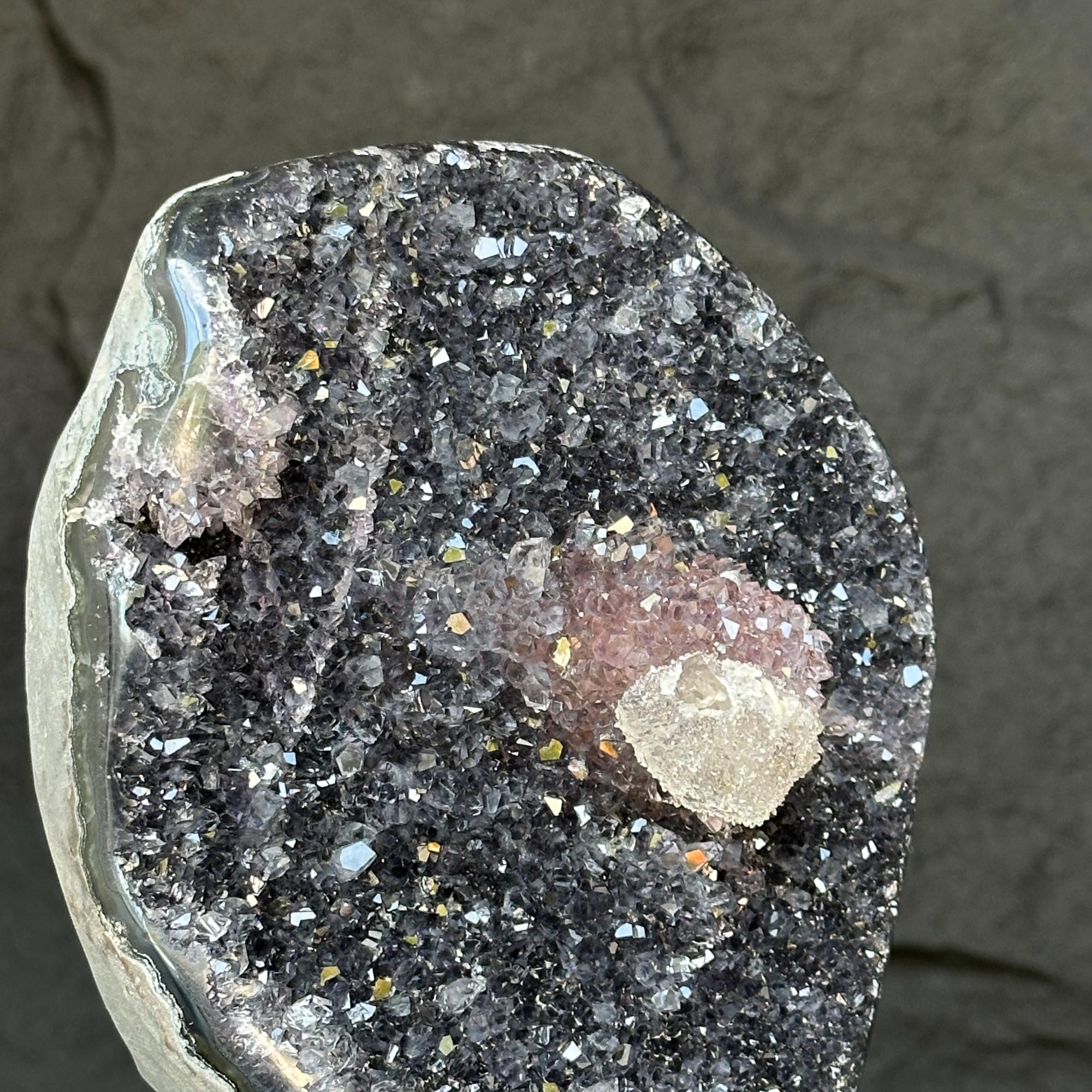 Amethyst with rare formations on a metal pedestal , high quality amethyst crystal from Uruguay | Amethyst Geodes | Wiccan Center