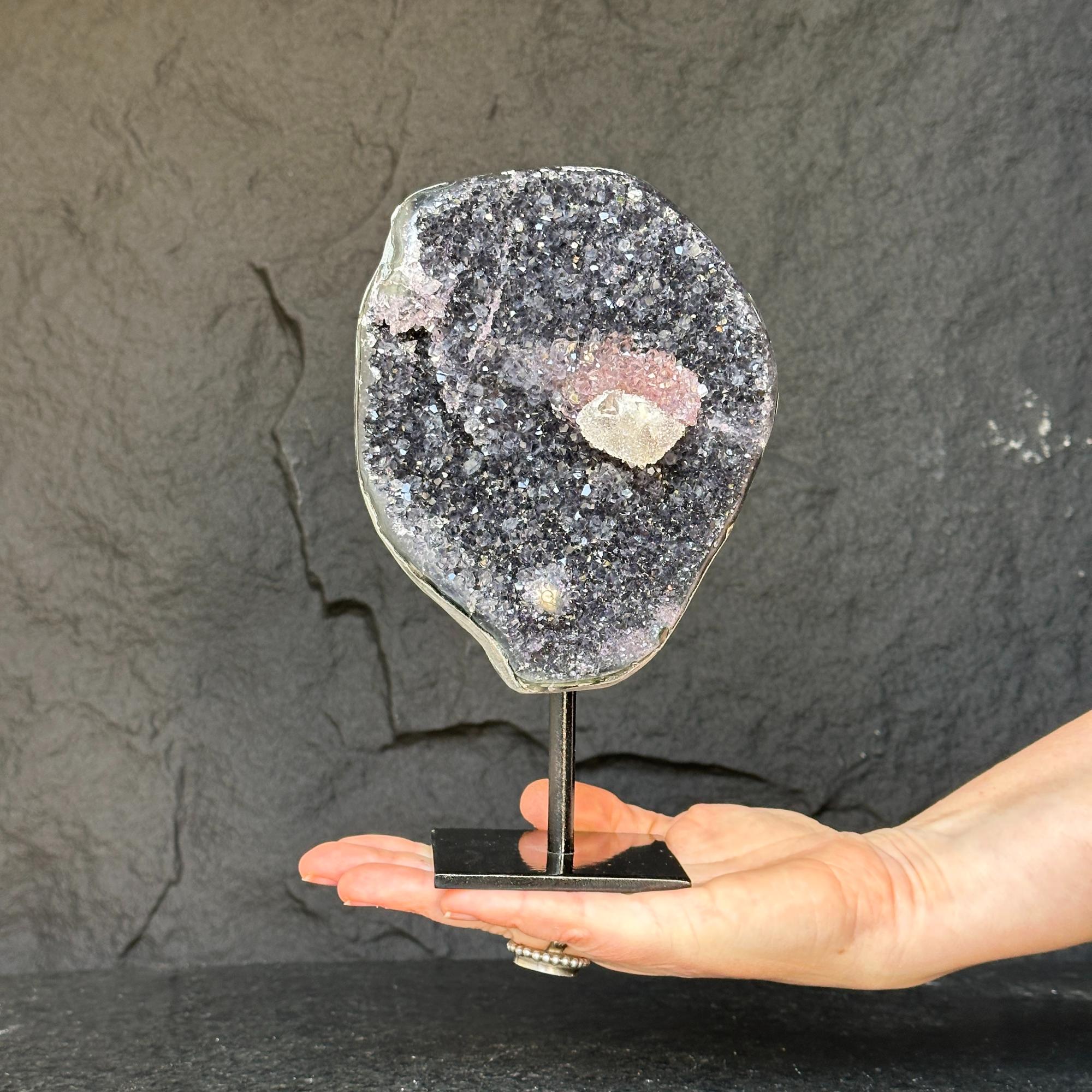 Amethyst with rare formations on a metal pedestal , high quality amethyst crystal from Uruguay | Amethyst Geodes | Wiccan Center