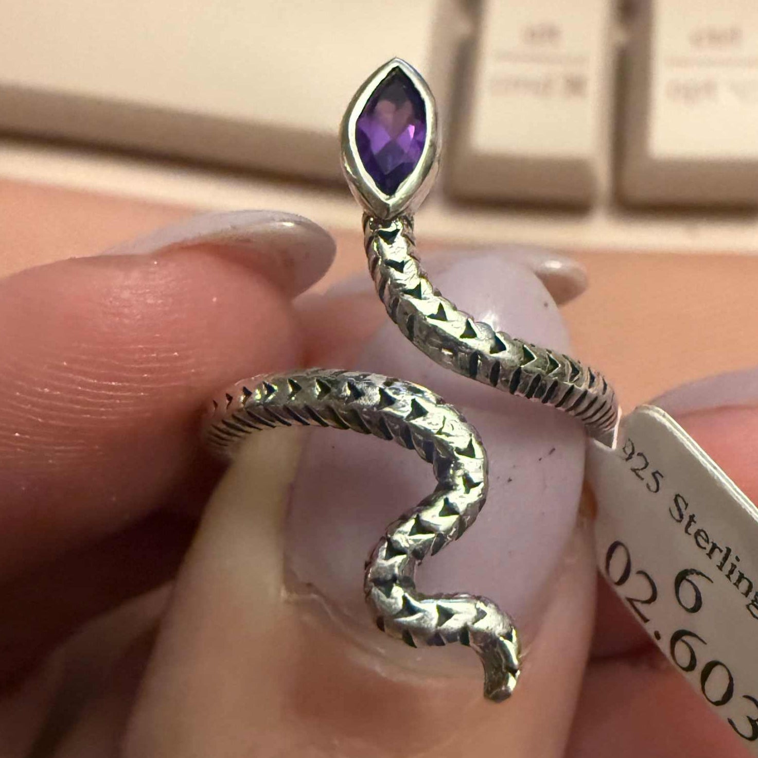 Gemstone Snake Ring - Sterling Silver or Gold Vermeil | Rings | Wiccan Center
