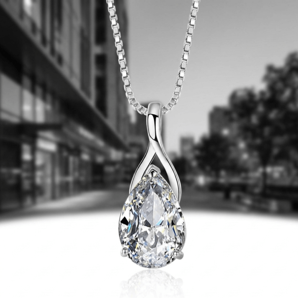 Angel Tears Drop Pendant Necklace – Silver Plated Diamond Look Clavicle Jewelry for Women