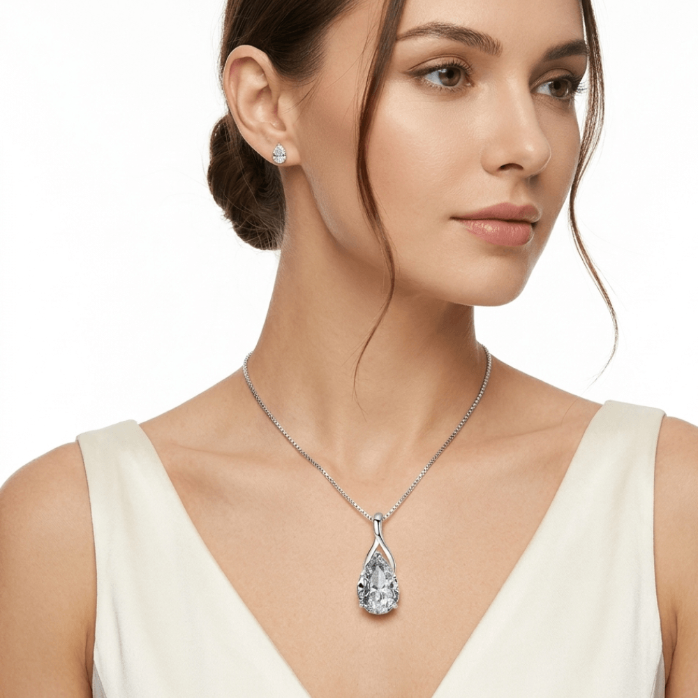 Angel Tears Drop Pendant Necklace – Silver Plated Diamond Look Clavicle Jewelry for Women