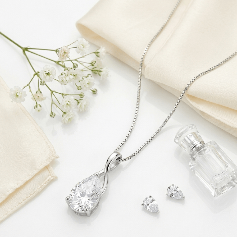Angel Tears Drop Pendant Necklace – Silver Plated Diamond Look Clavicle Jewelry for Women