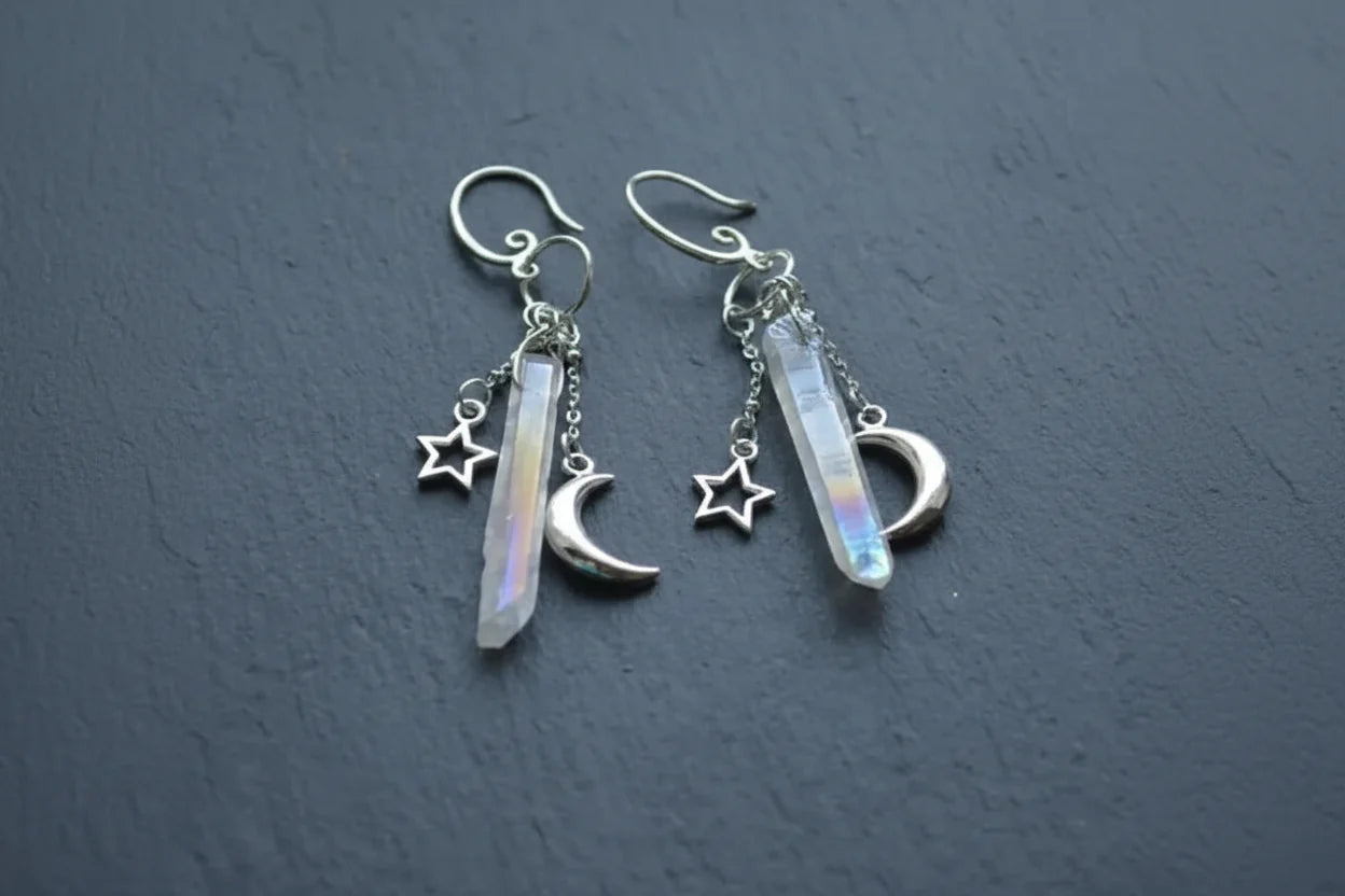 Crystal Crescent Moon Earrings | earrings | Wiccan Center