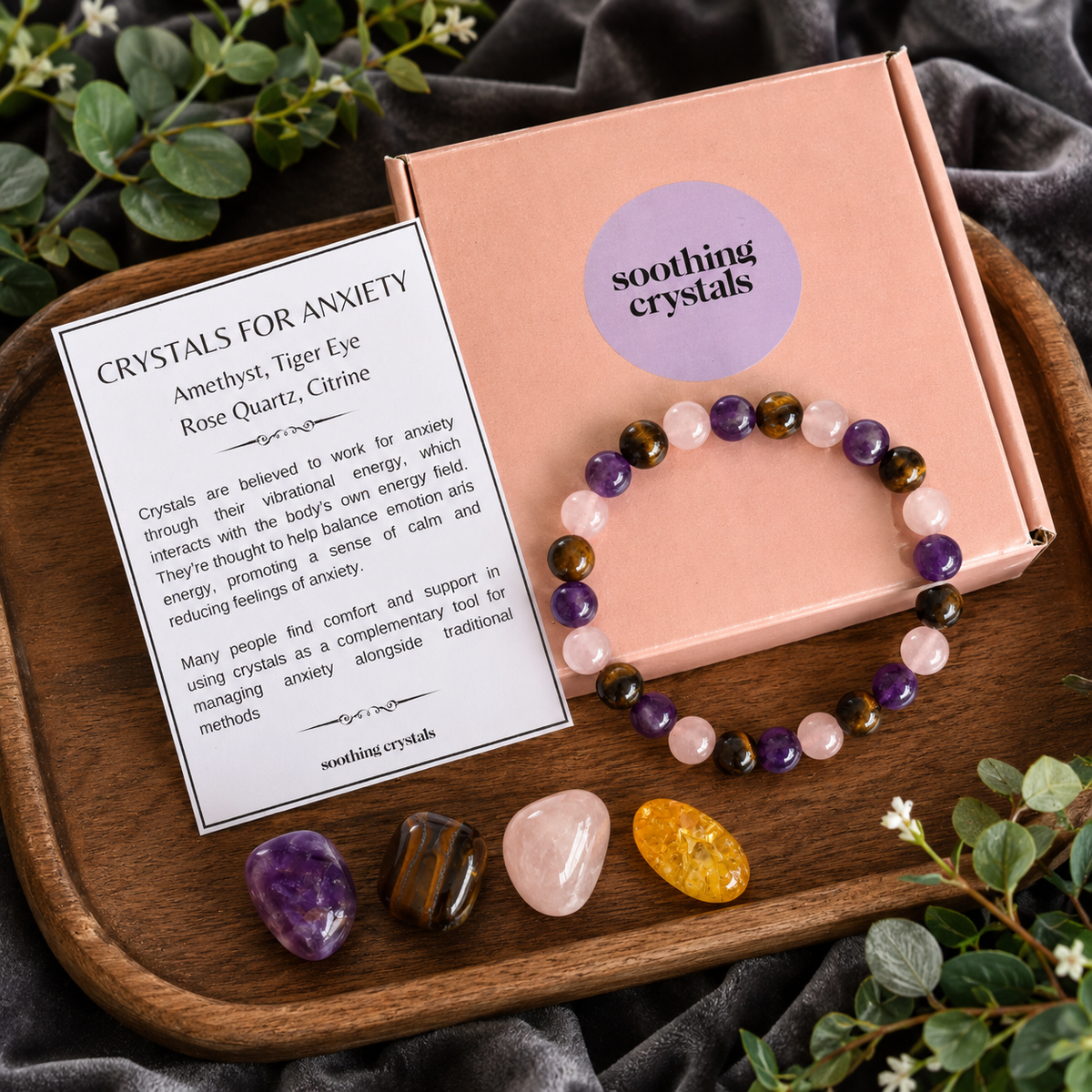 Calming ANXIETY Crystal Kit, Gemstone Tumble Kit, Anxiety Crystal Gift Set