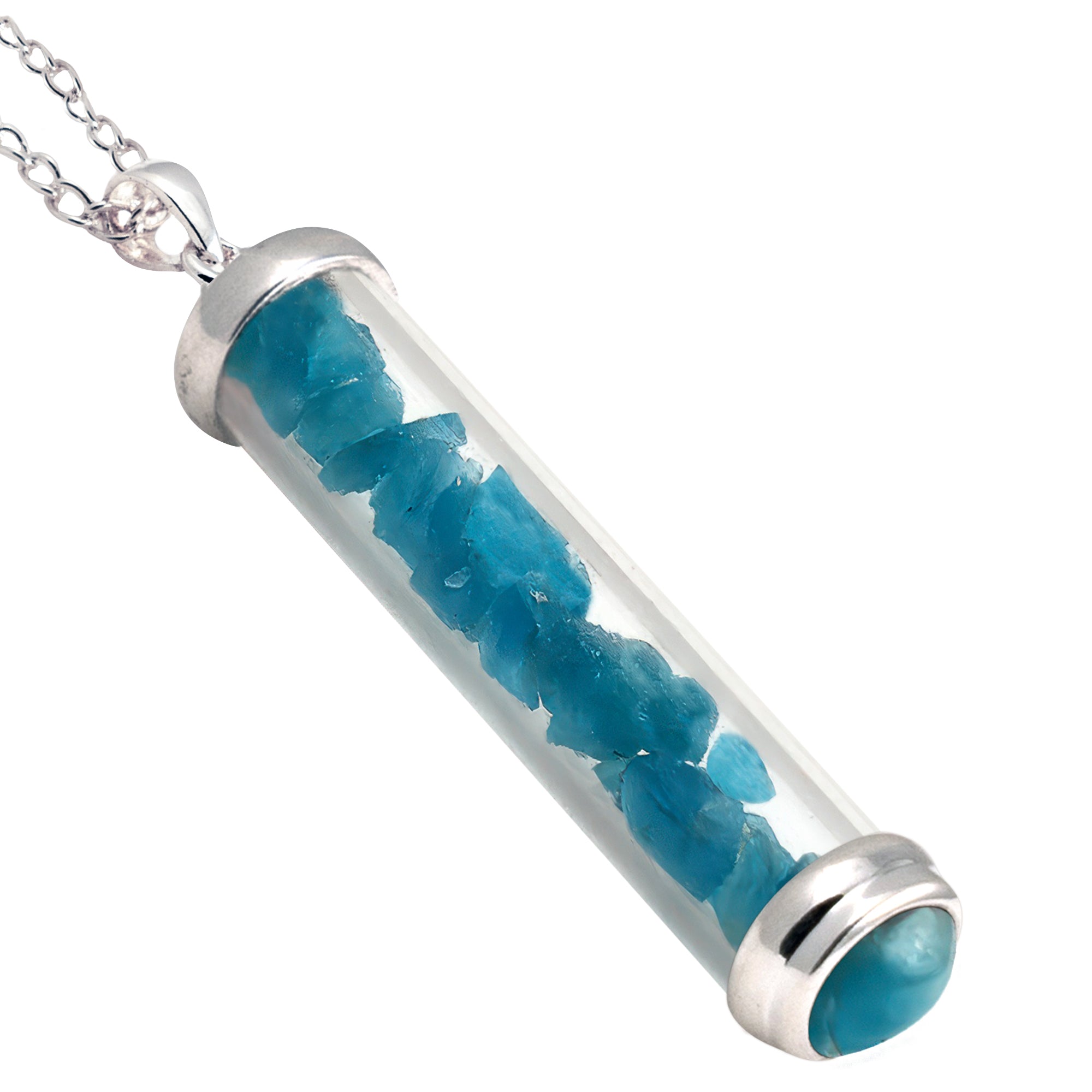 Blue Apatite Gem Power Vial Pendant for Introspection | Gem Power Vials | Wiccan Center