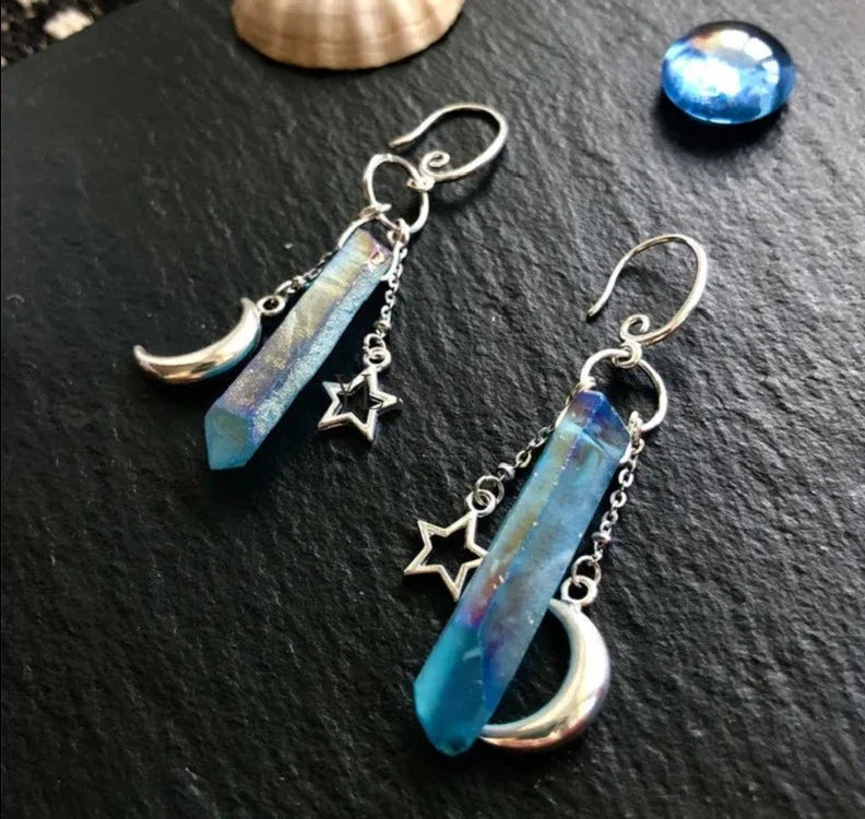 Crystal Crescent Moon Earrings | earrings | Wiccan Center
