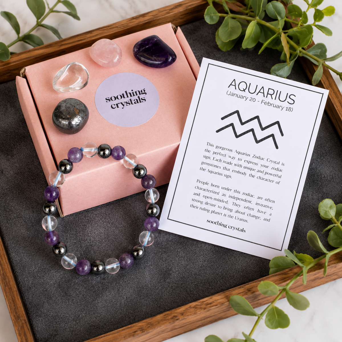 AQUARIUS Zodiac Crystal Kit, Aquarius Birthstones Tumbled Stones Set, Aquarius Gifts