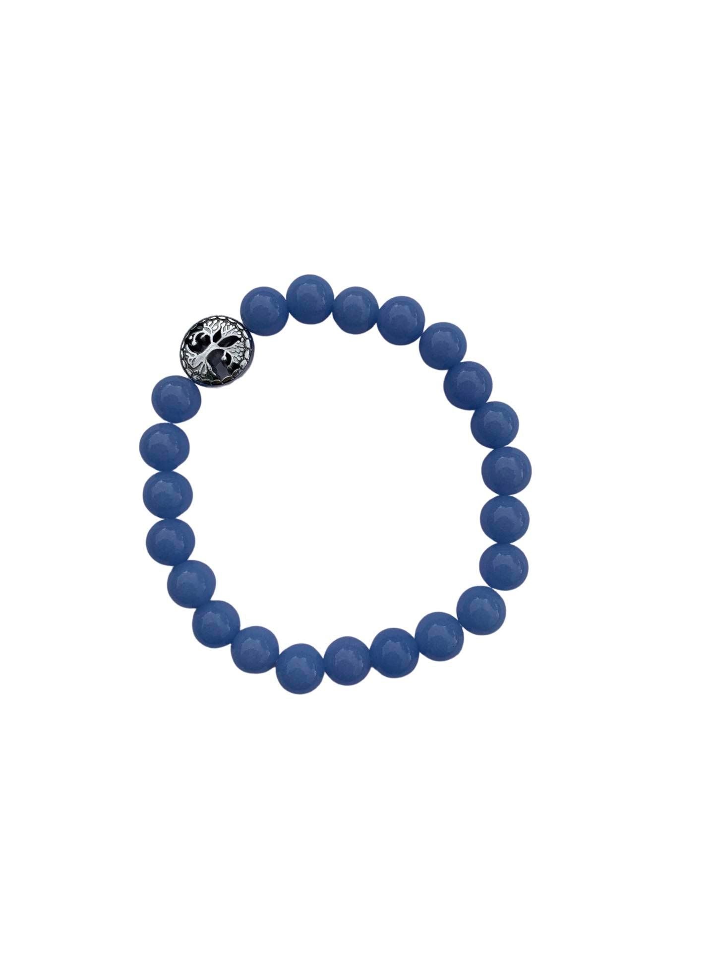 Aragonite Blue Bracelet 8 mm Round Beads - Naturally Glows in the Dark | Bracelets | Wiccan Center