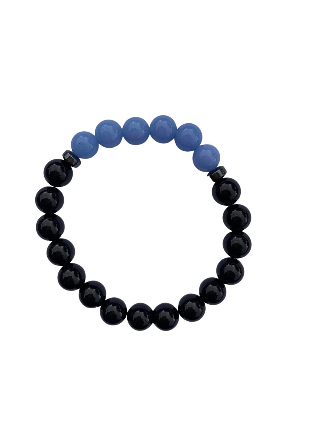 Aragonite Blue with Onyx Bracelet 8 mm Round Beads - Naturally Glows in the Dark | Bracelets | Wiccan Center