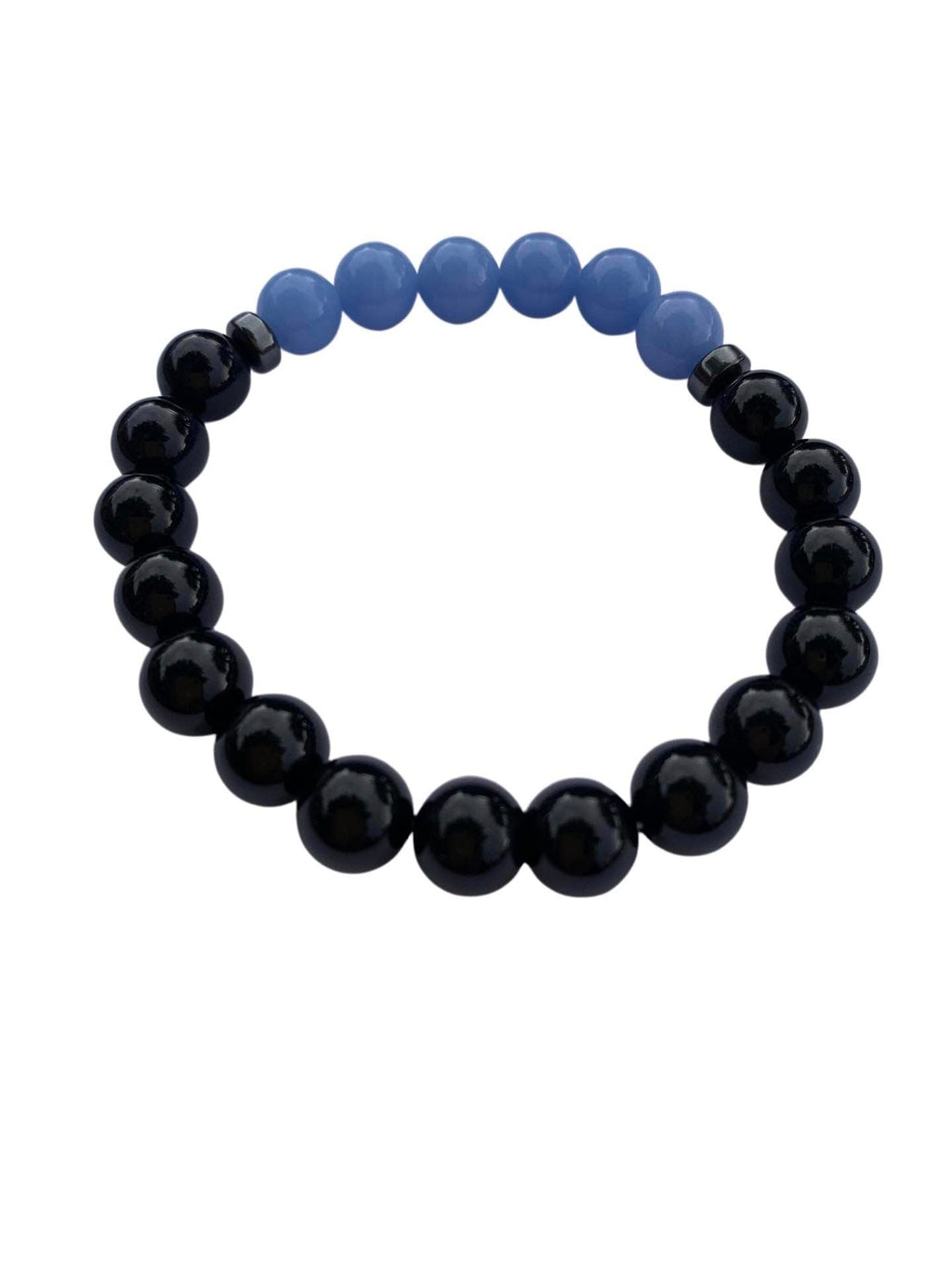 Aragonite Blue with Onyx Bracelet 8 mm Round Beads - Naturally Glows in the Dark | Bracelets | Wiccan Center
