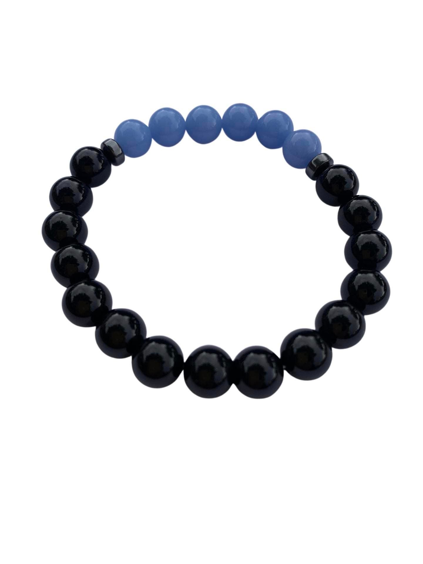 Aragonite Blue with Onyx Bracelet 8 mm Round Beads - Naturally Glows in the Dark | Bracelets | Wiccan Center