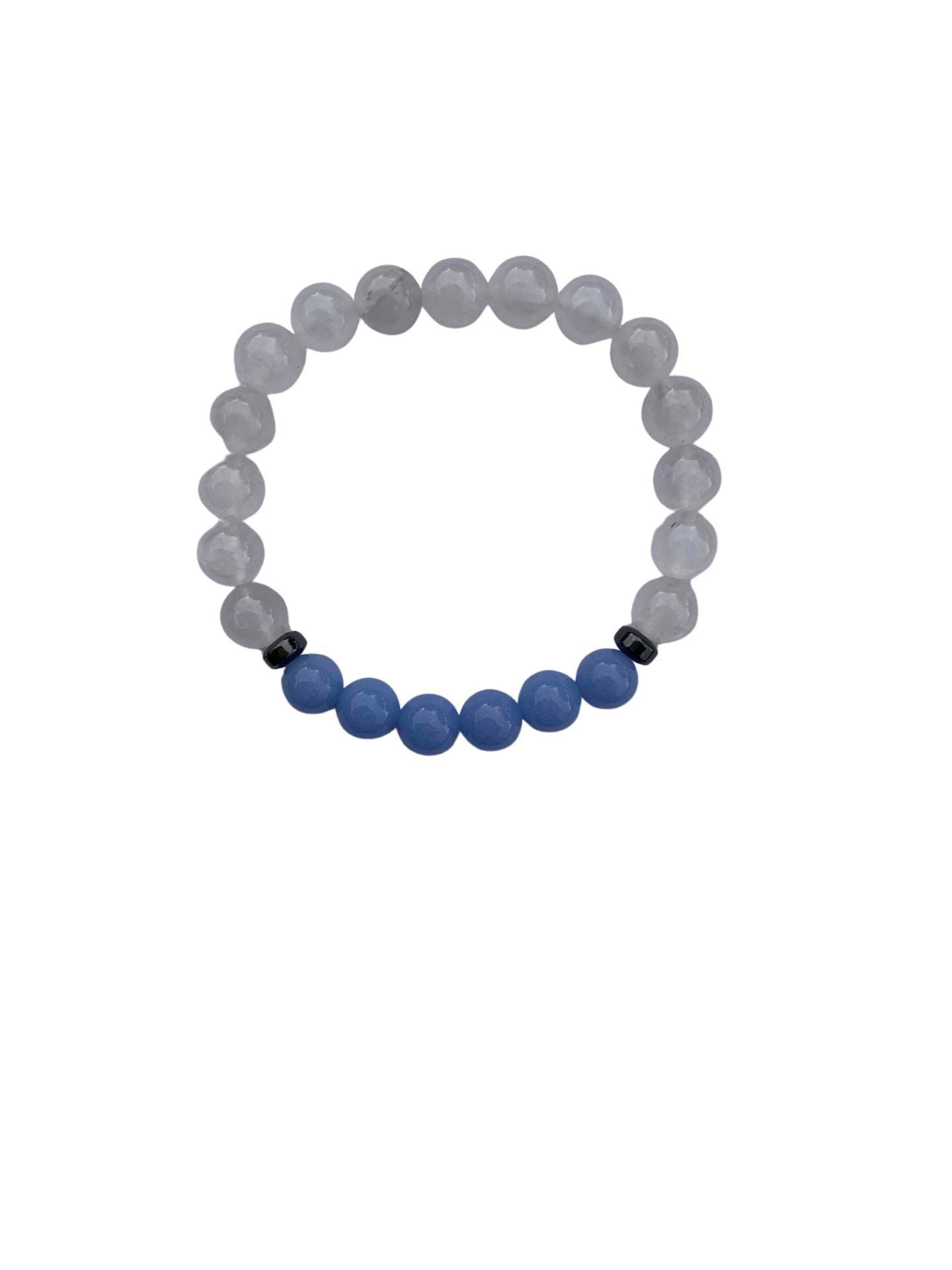 Aragonite Blue with Clear Quartz Bracelet 8 mm Round Beads - Naturally Glows in the Dark | Bracelets | Wiccan Center